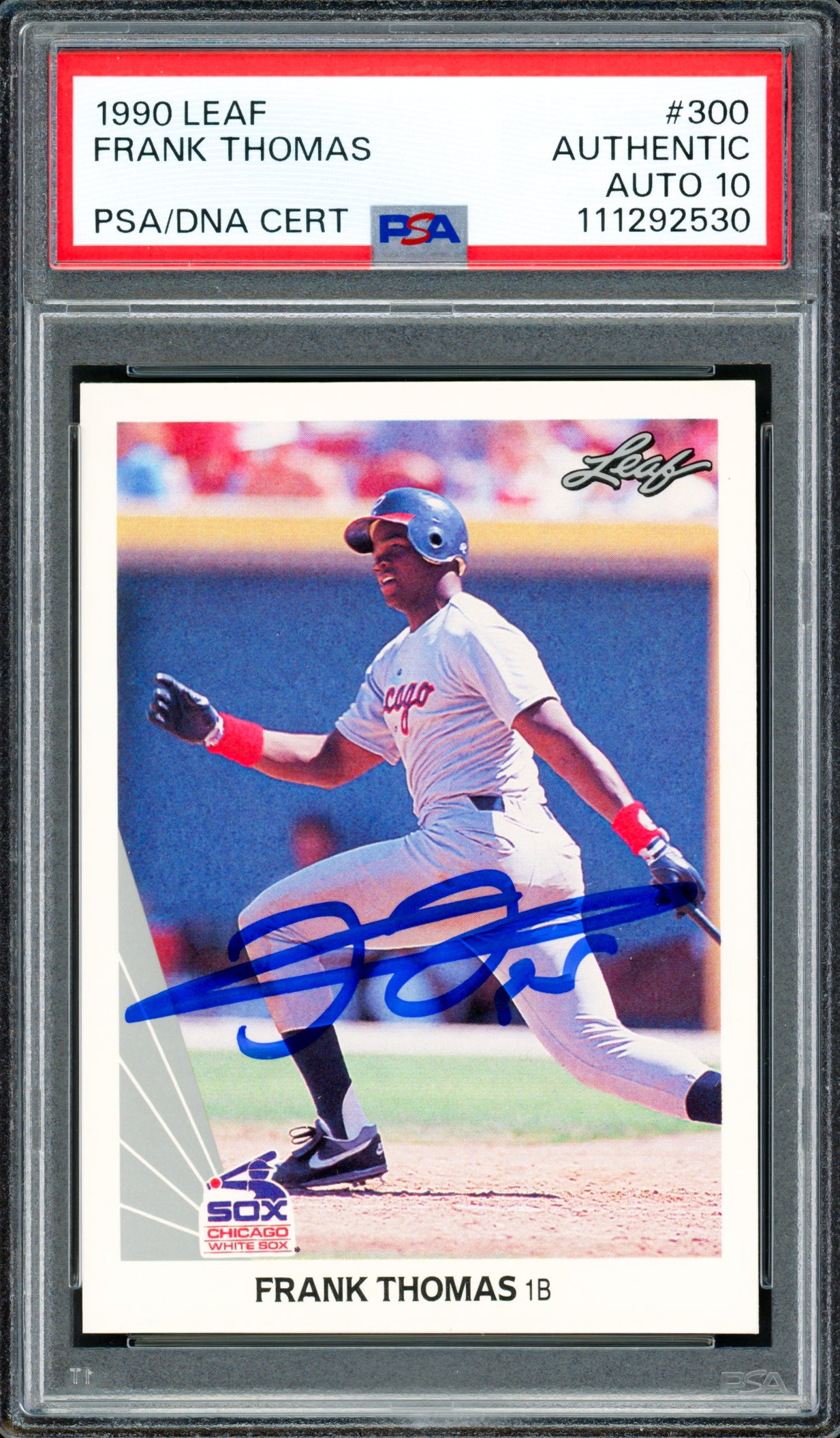 Frank Thomas Autographed 1990 Leaf Rookie Card #300 Chicago White Sox Auto Grade Gem Mint 10 PSA/DNA #111292530