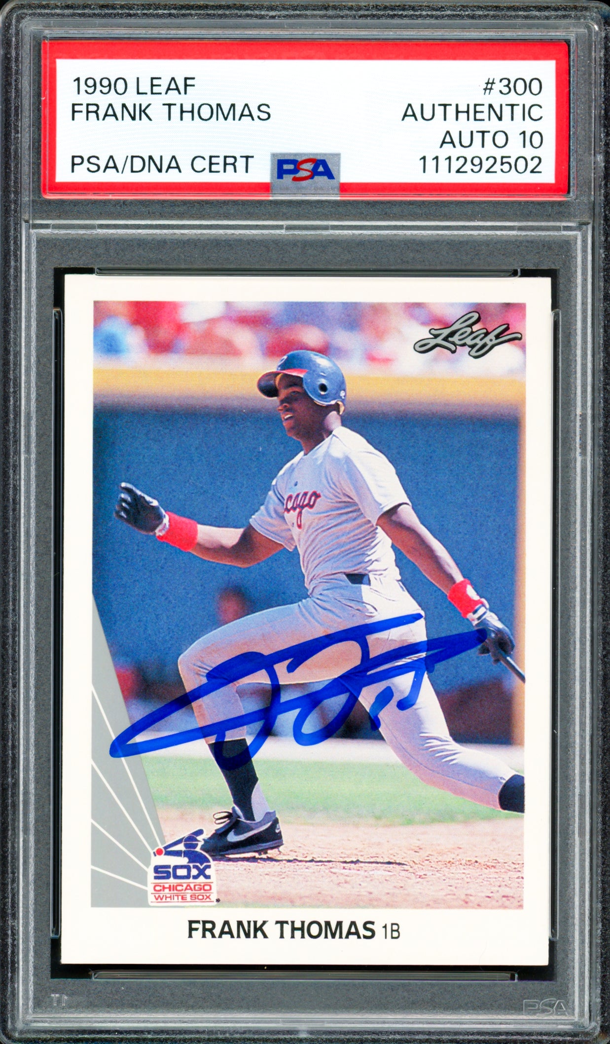 Frank Thomas Autographed 1990 Leaf Rookie Card #300 Chicago White Sox Auto Grade Gem Mint 10 PSA/DNA #111292502