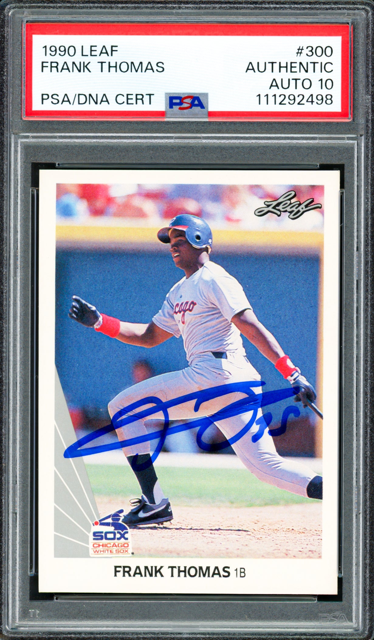 Frank Thomas Autographed 1990 Leaf Rookie Card #300 Chicago White Sox Auto Grade Gem Mint 10 PSA/DNA #111292498