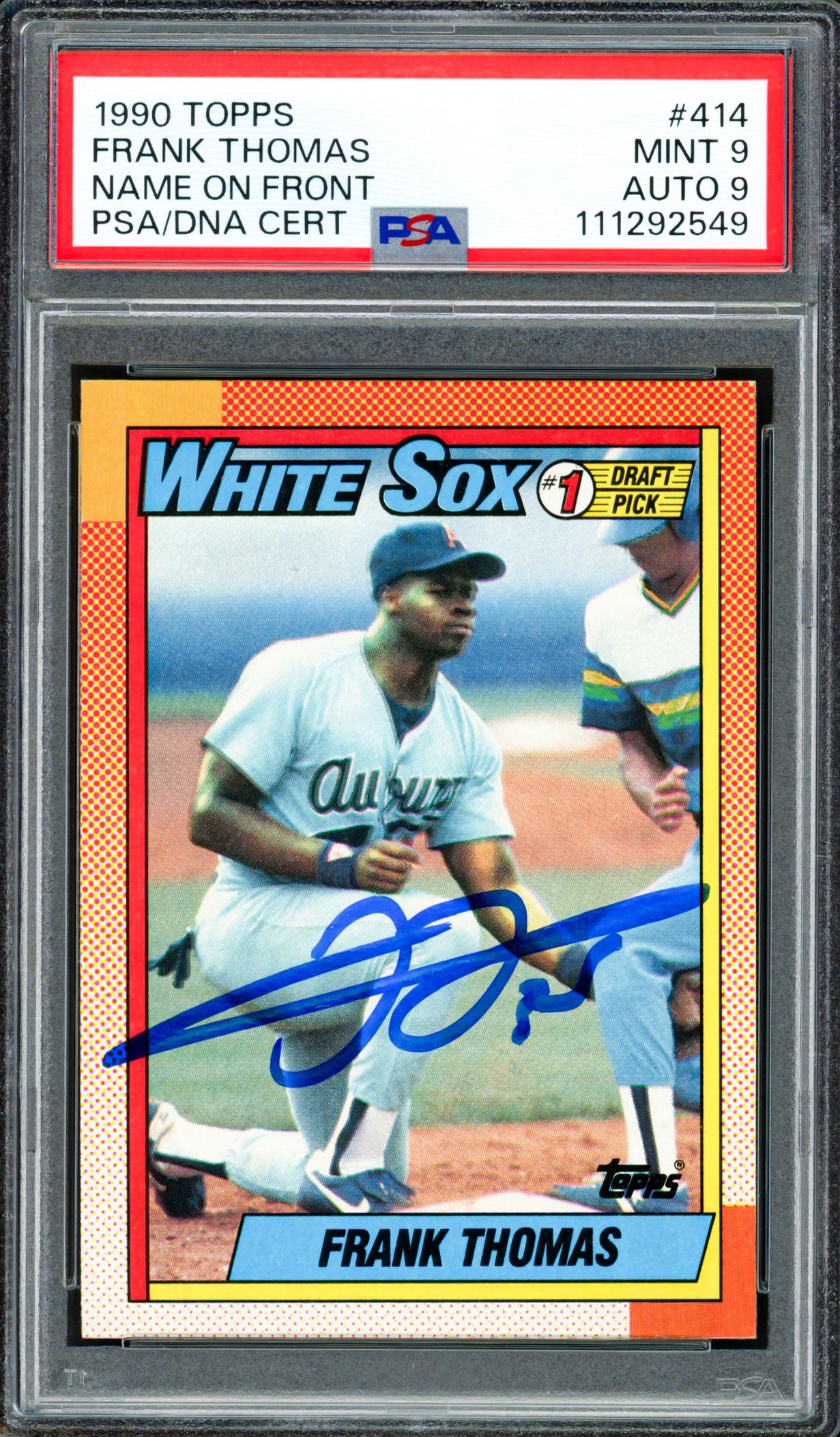 Frank Thomas Autographed 1990 Topps Rookie Card #414 Chicago White Sox PSA 9 Auto Grade Mint 9 PSA/DNA #111292549