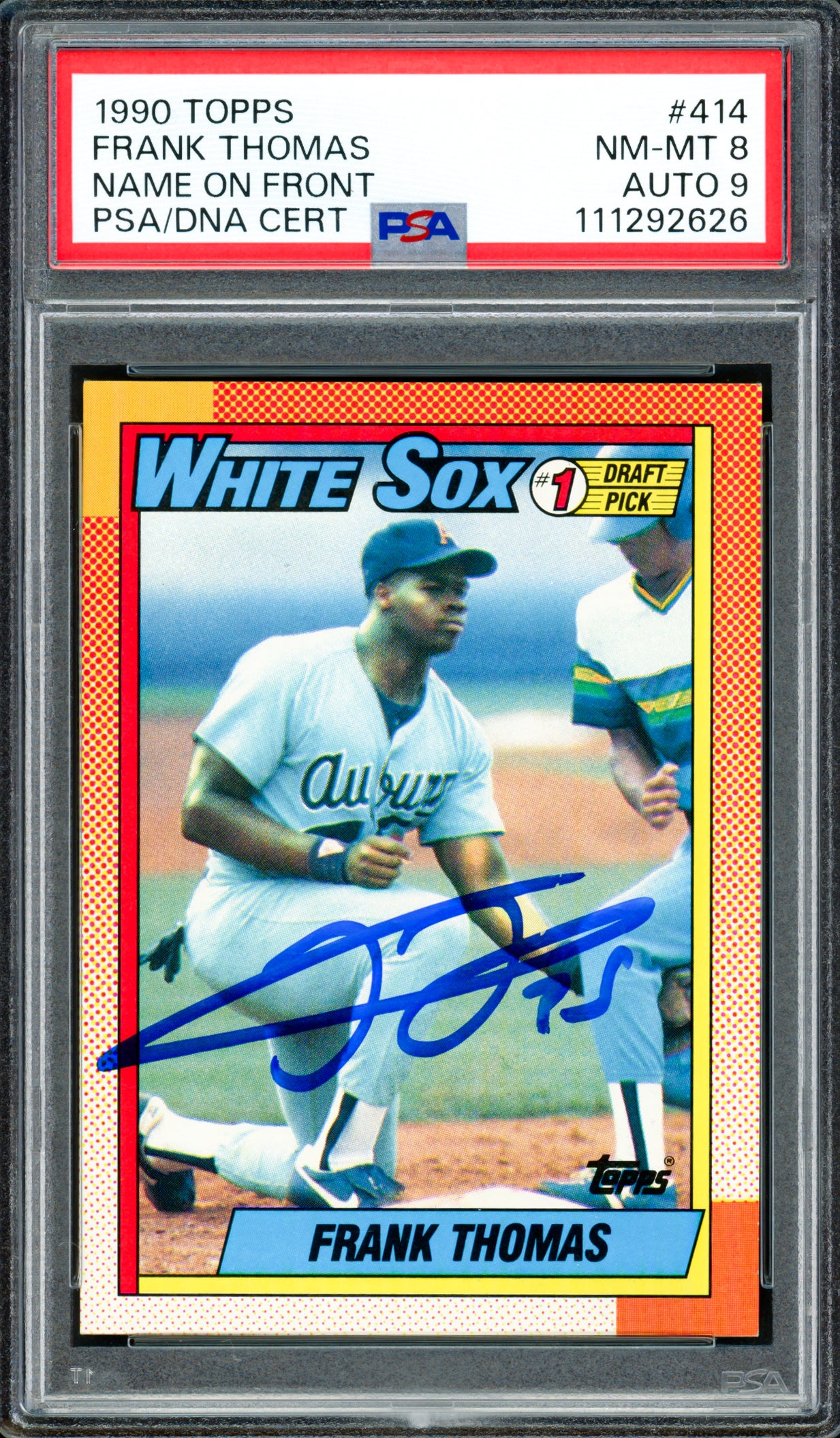 Frank Thomas Autographed 1990 Topps Rookie Card #414 Chicago White Sox PSA 8 Auto Grade Mint 9 PSA/DNA #111292626