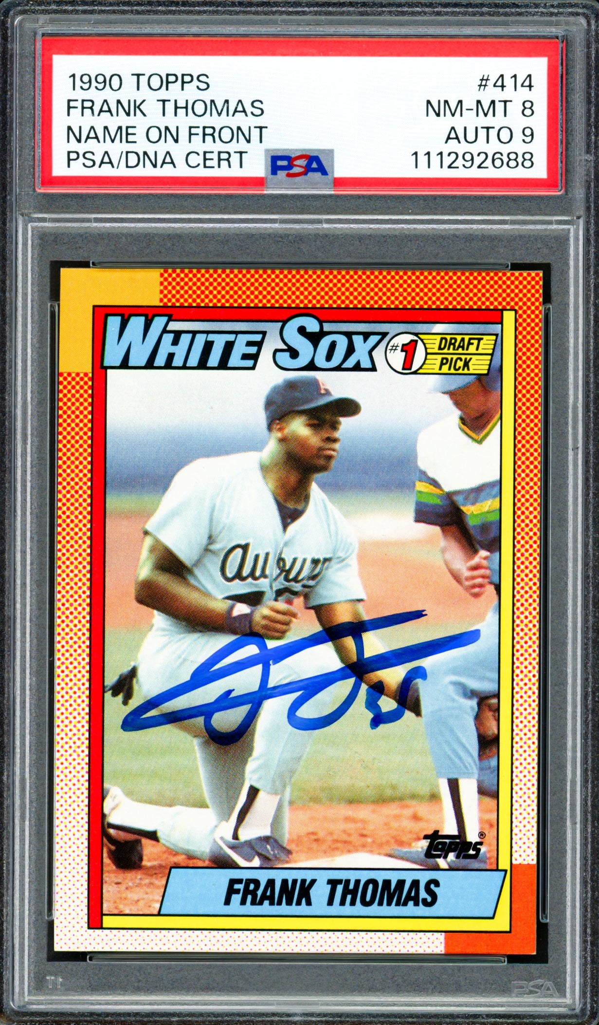 Frank Thomas Autographed 1990 Topps Rookie Card #414 Chicago White Sox PSA 8 Auto Grade Mint 9 PSA/DNA #111292688