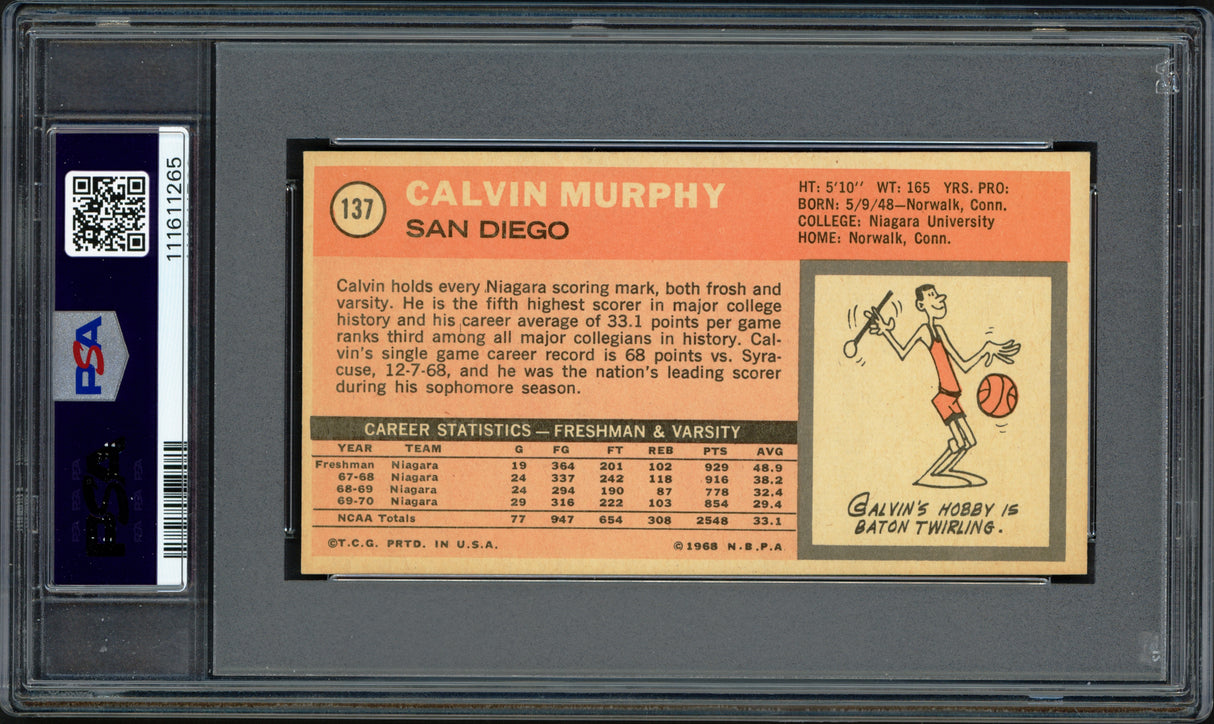 Calvin Murphy Autographed 1970-71 Topps Rookie Card #137 San Diego Rockets PSA 6 Auto Grade Mint 9 PSA/DNA #111611265