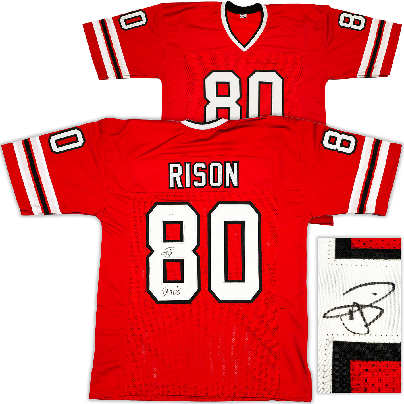 Atlanta Falcons Andre Rison Autographed Red Jersey "84 TD" JSA Stock #233379