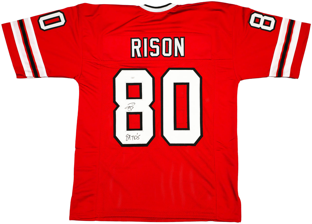 Atlanta Falcons Andre Rison Autographed Red Jersey "84 TD" JSA Stock #233379