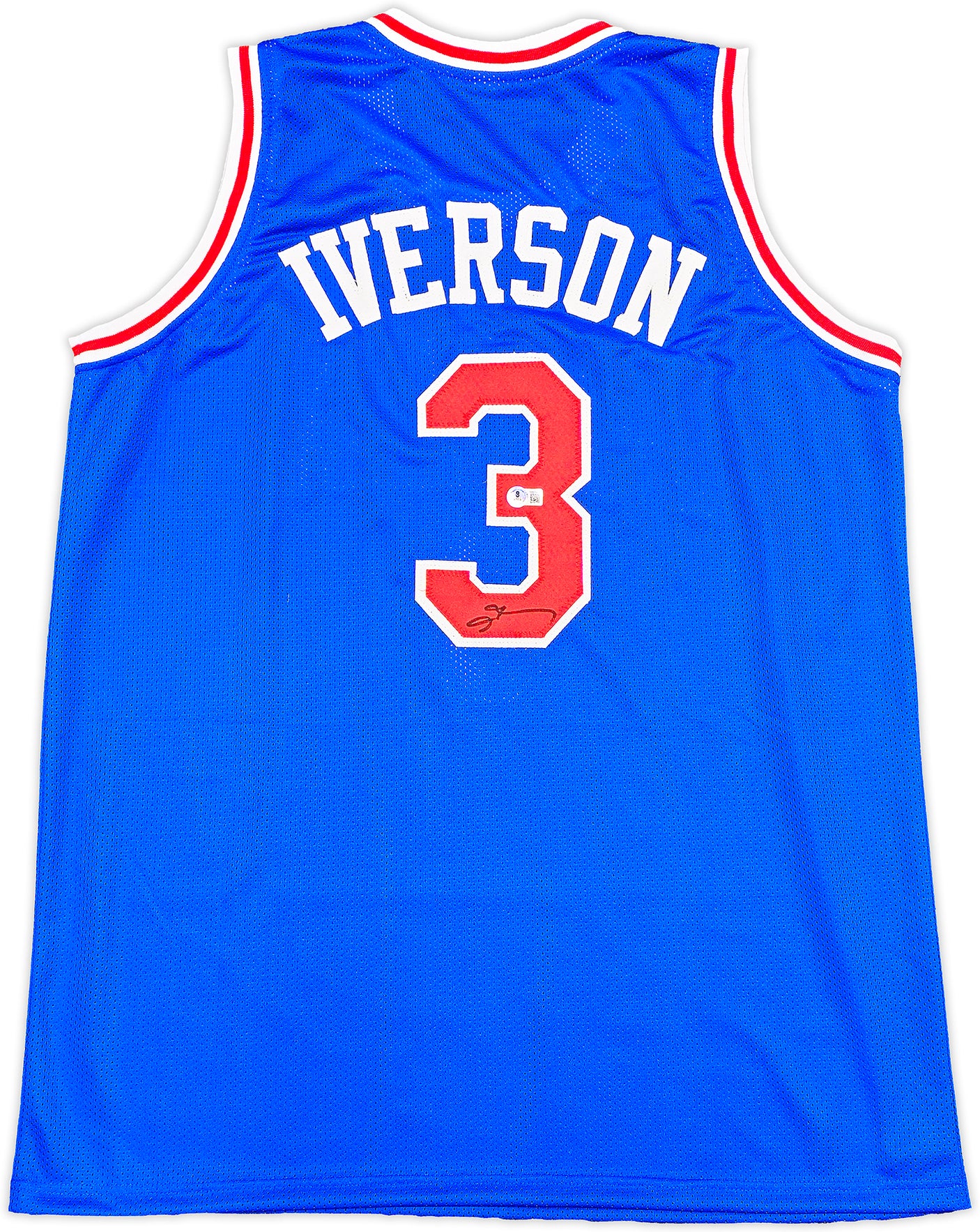 Philadelphia 76ers Allen Iverson Autographed Blue Jersey Beckett BAS Witness Stock #233364