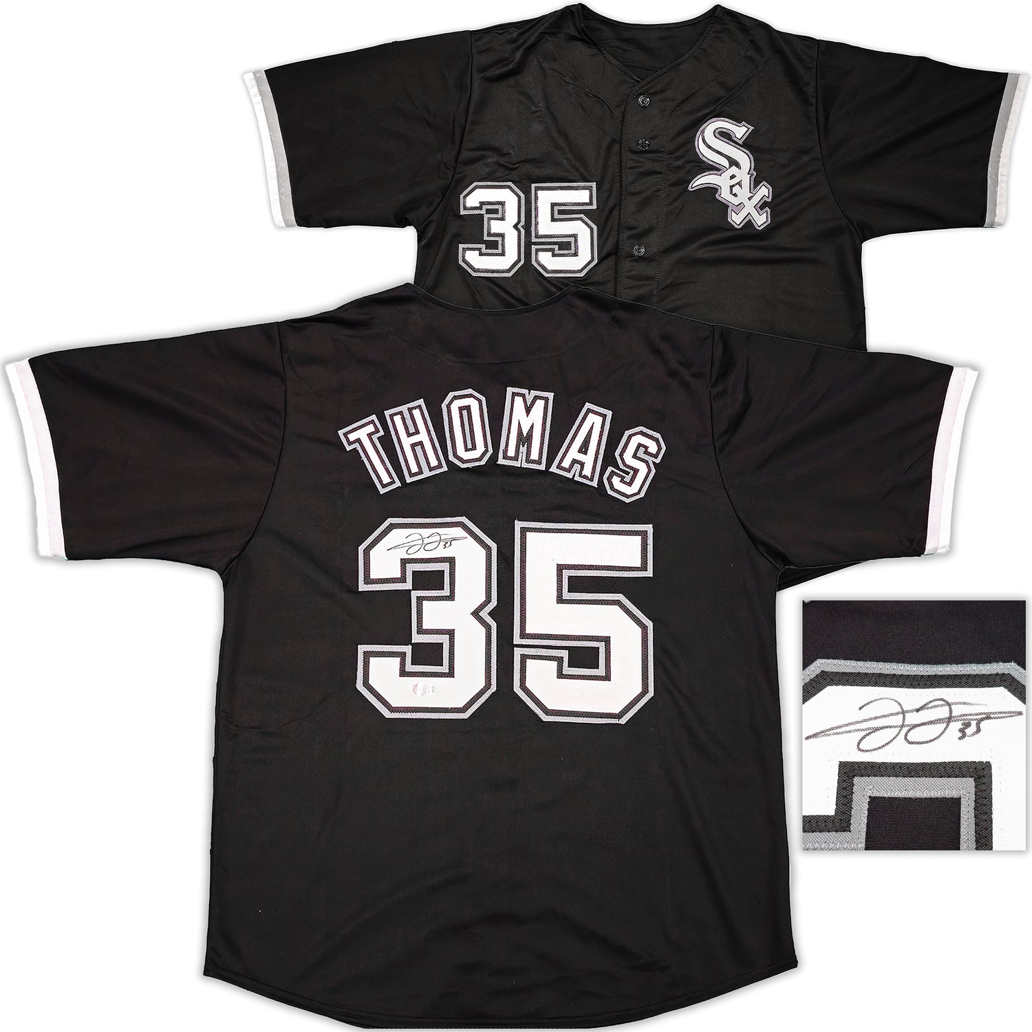 Chicago White Sox Frank Thomas Autographed Black Jersey Beckett BAS Witness Stock #233373