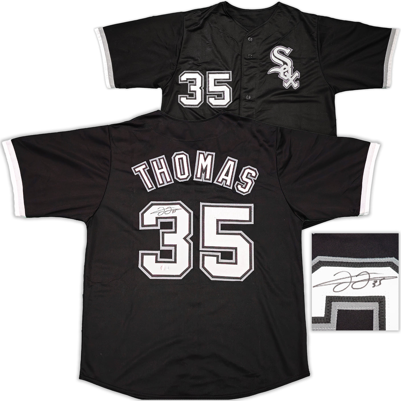 Chicago White Sox Frank Thomas Autographed Black Jersey Beckett BAS Witness Stock #233373