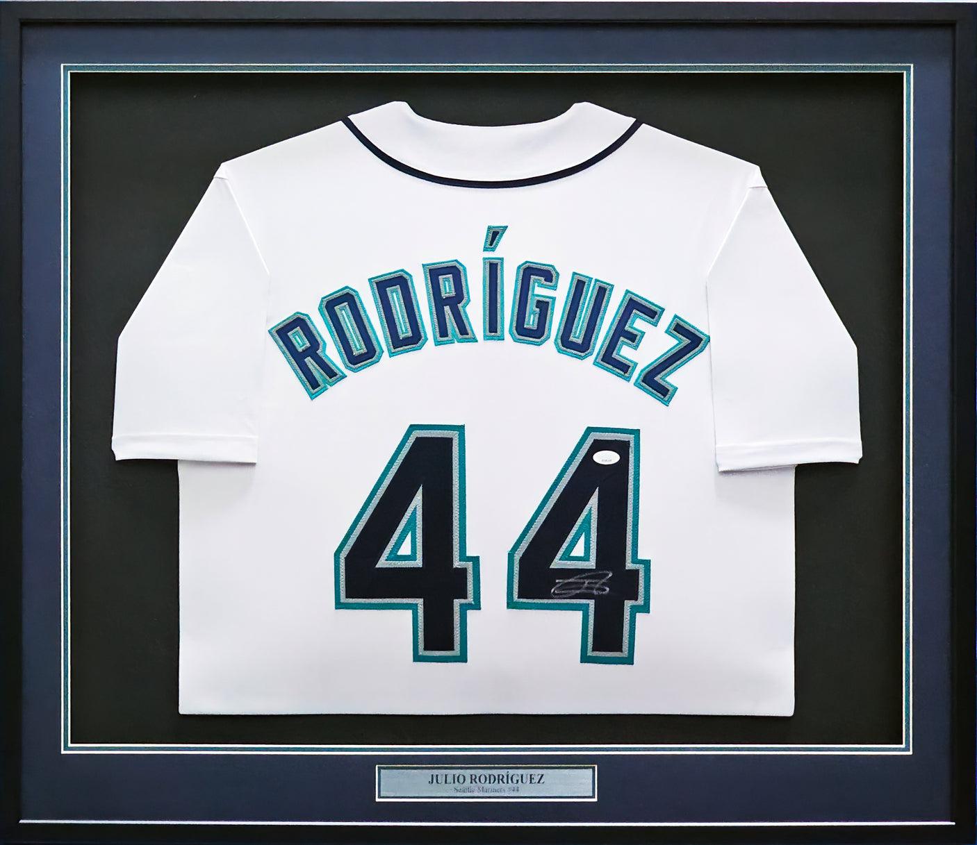 Seattle Mariners Julio Rodriguez Autographed Framed White Jersey JSA Stock #218627