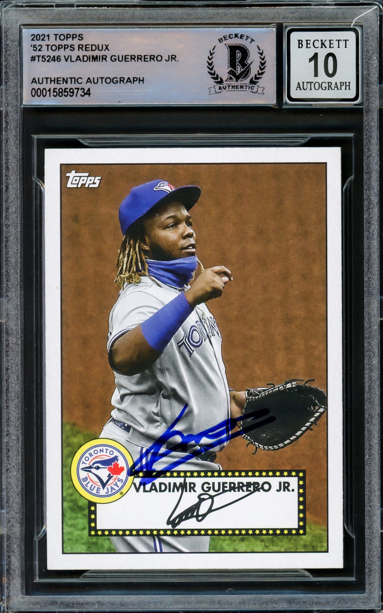 Vladimir Guerrero Jr. Autographed 2021 Topps 1952 Redux Card #T52-46 Toronto Blue Jays Auto Grade Gem Mint 10 Beckett BAS Stock #218654