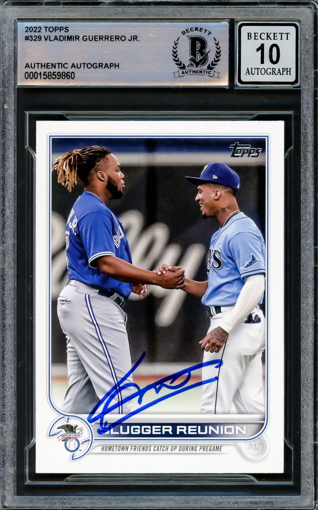 Vladimir Guerrero Jr. Autographed 2022 Topps Card #329 Toronto Blue Jays Auto Grade Gem Mint 10 Beckett BAS Stock #218656