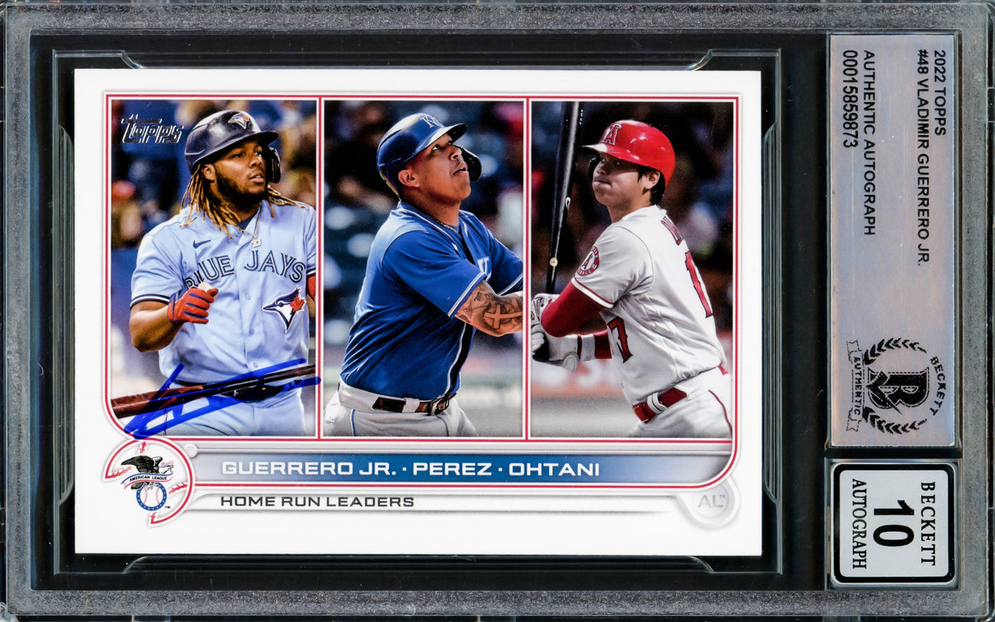Vladimir Guerrero Jr. Autographed 2022 Topps Card #48 Toronto Blue Jays Auto Grade Gem Mint 10 Beckett BAS Stock #218658