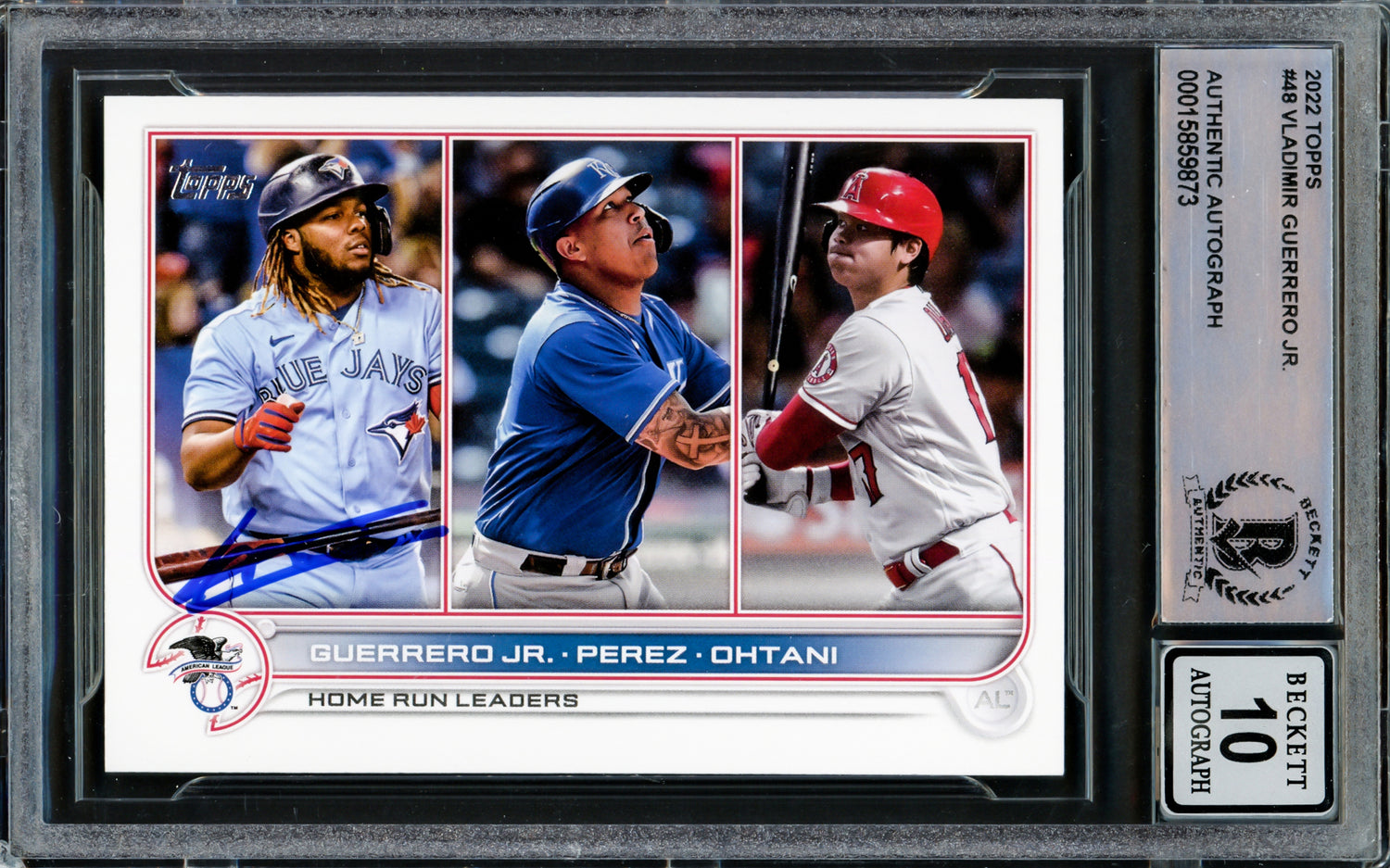 Vladimir Guerrero Jr. Autographed 2022 Topps Card #48 Toronto Blue Jays Auto Grade Gem Mint 10 Beckett BAS Stock #218658
