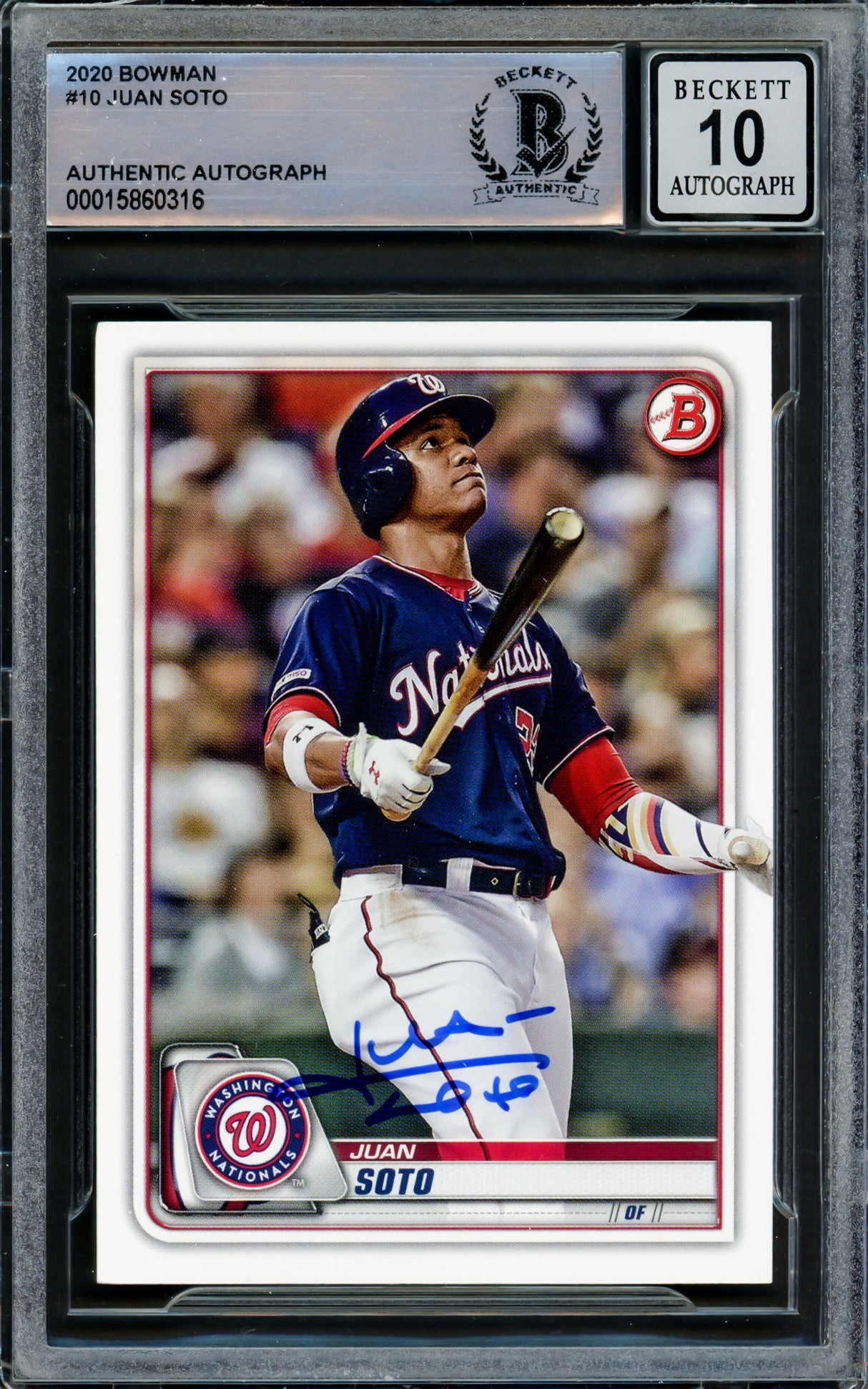 Juan Soto Autographed 2020 Bowman Card #10 New York Mets Auto Grade Gem Mint 10 Beckett BAS Stock #218667