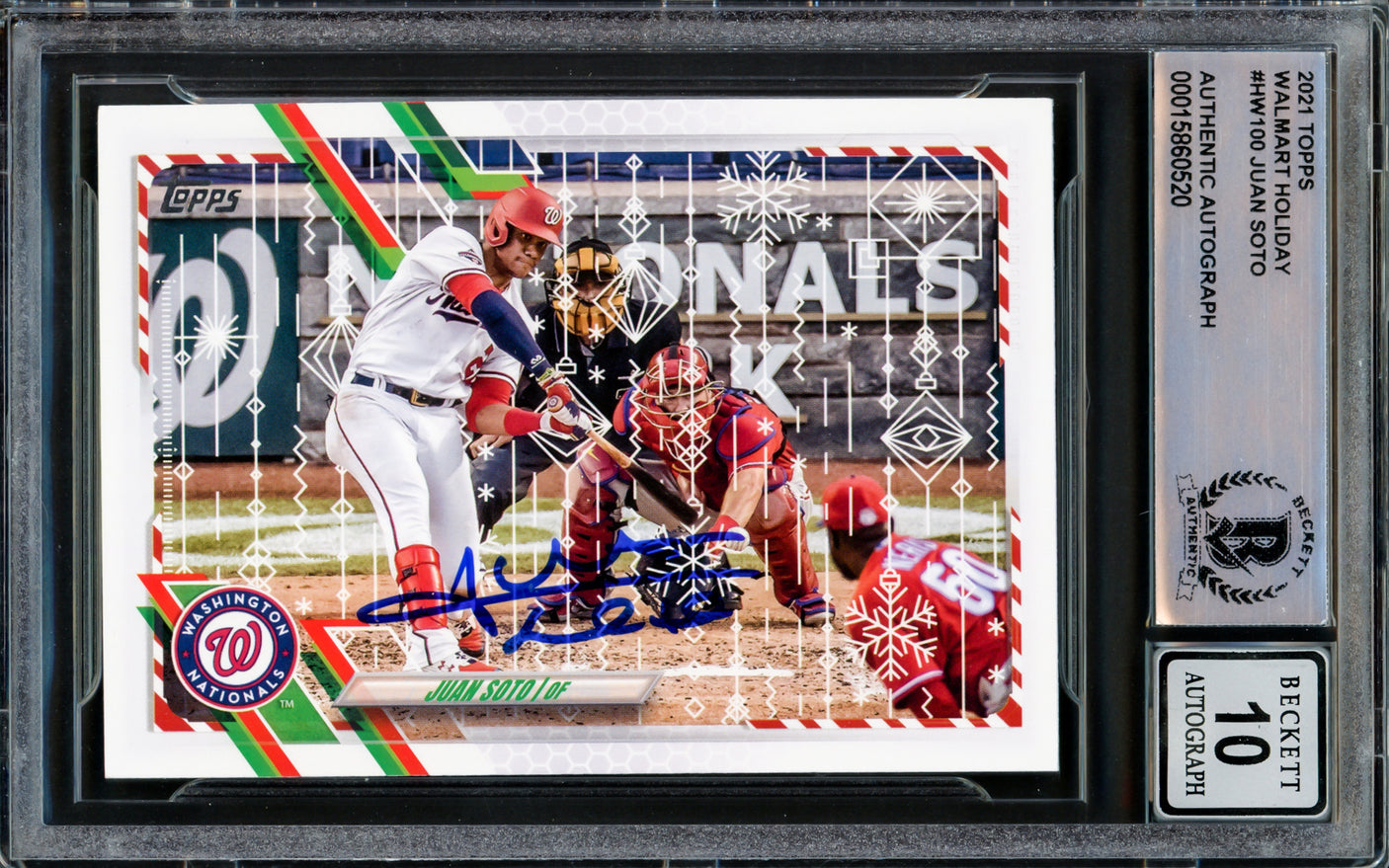 Juan Soto Autographed 2021 Topps Holiday Card #HW100 New York Yankees Auto Grade Gem Mint 10 Beckett BAS Stock #218670