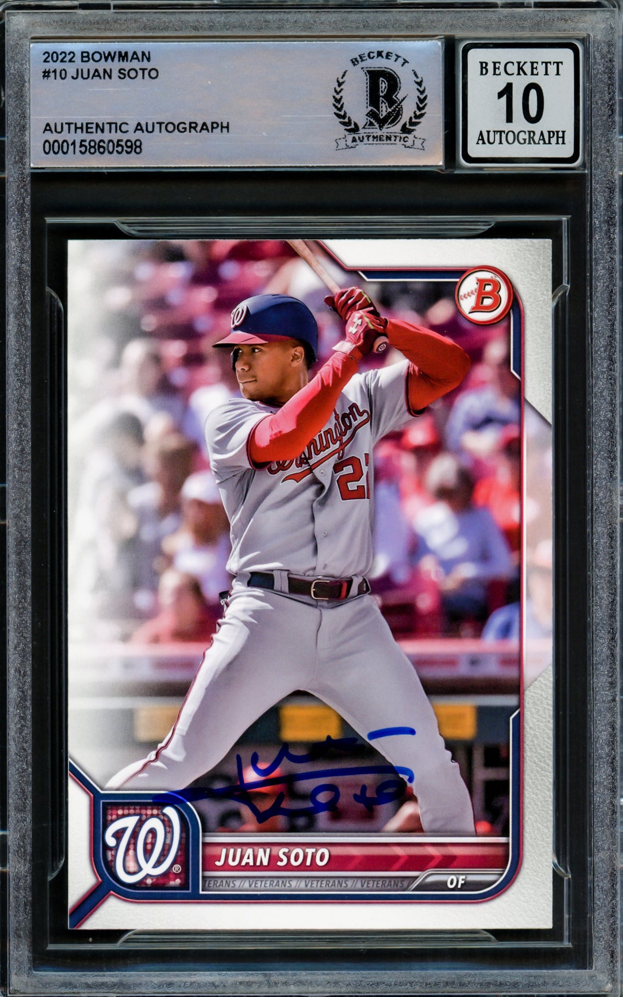 Juan Soto Autographed 2022 Bowman Card #10 New York Yankees Auto Grade Gem Mint 10 Beckett BAS Stock #218673