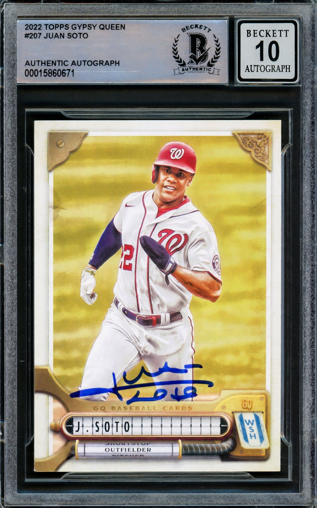 Juan Soto Autographed 2022 Topps Gypsy Queen Card #207 New York Yankees Auto Grade Gem Mint 10 Beckett BAS Stock #218675