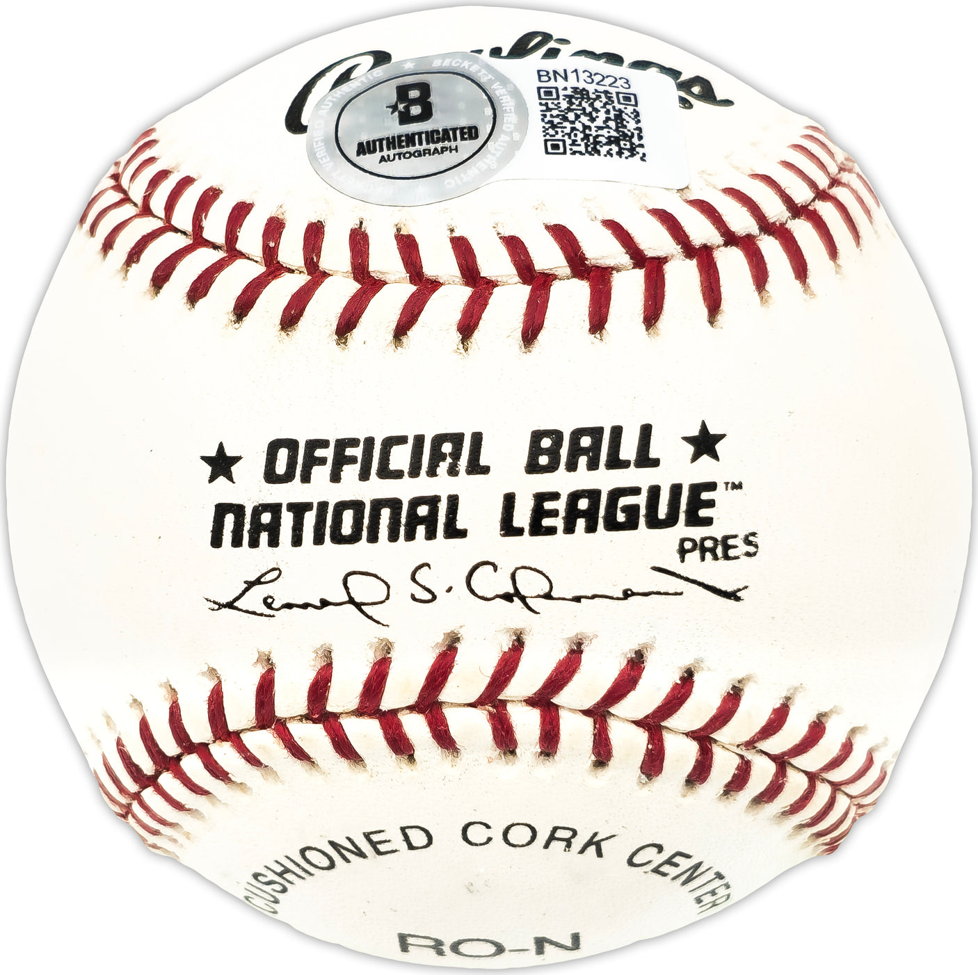 Don Lang Autographed Official NL Baseball 38 Reds '48 Cards Beckett BAS QR #BN13223