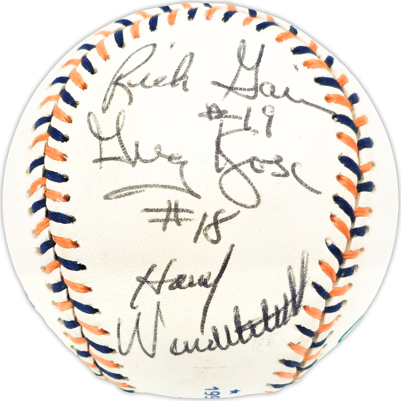 1992 MLB All Star Game Umpires Autographed Official 1992 All Star Game Logo MLB Baseball With 5 Signatures Including Doug Harvey JSA #LL64977