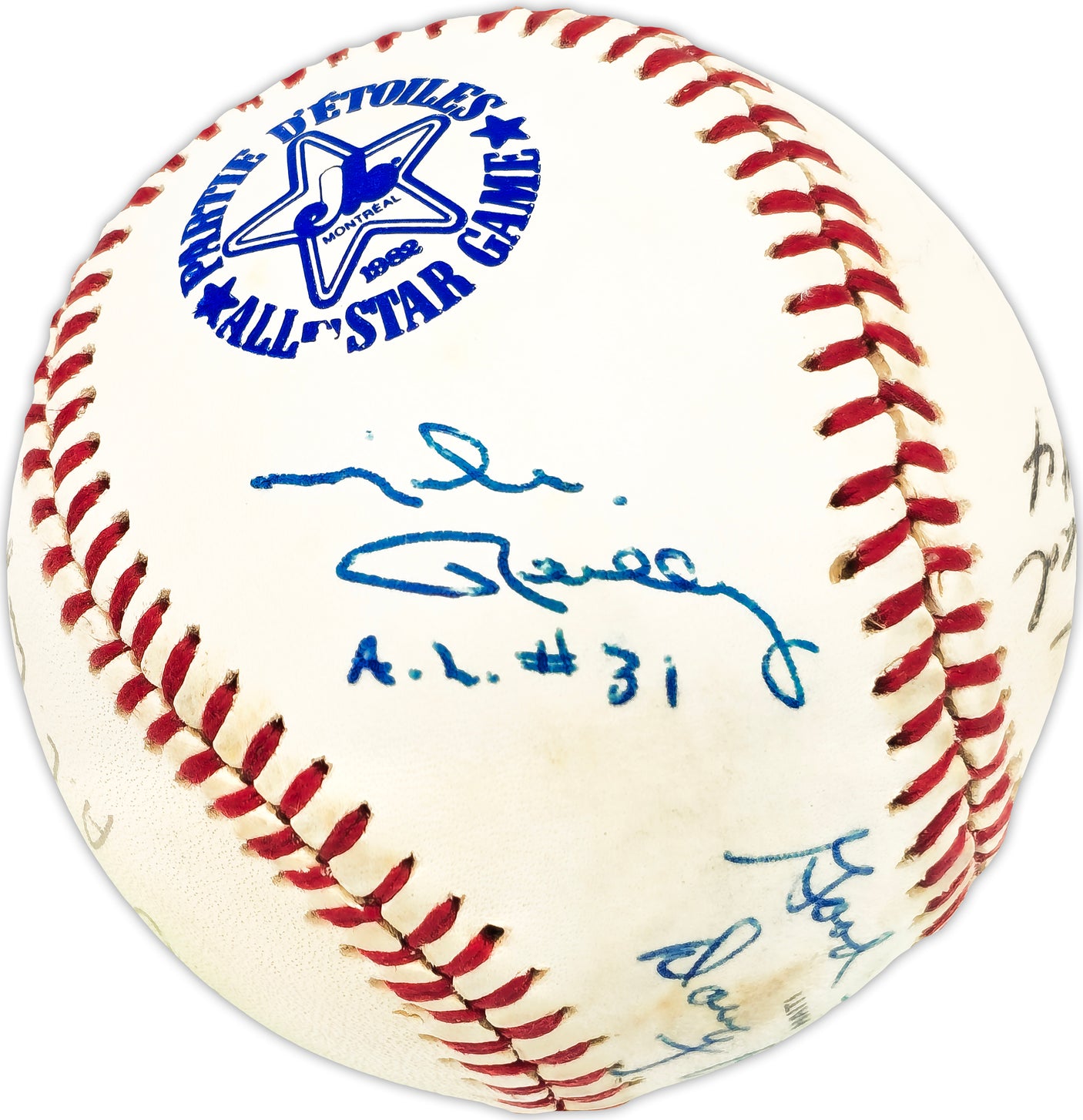 1982 All Star Umpires Autographed Official 1982 All Star Game Logo MLB Baseball With 6 Signatures Including Doug Harvey JSA #LL64979