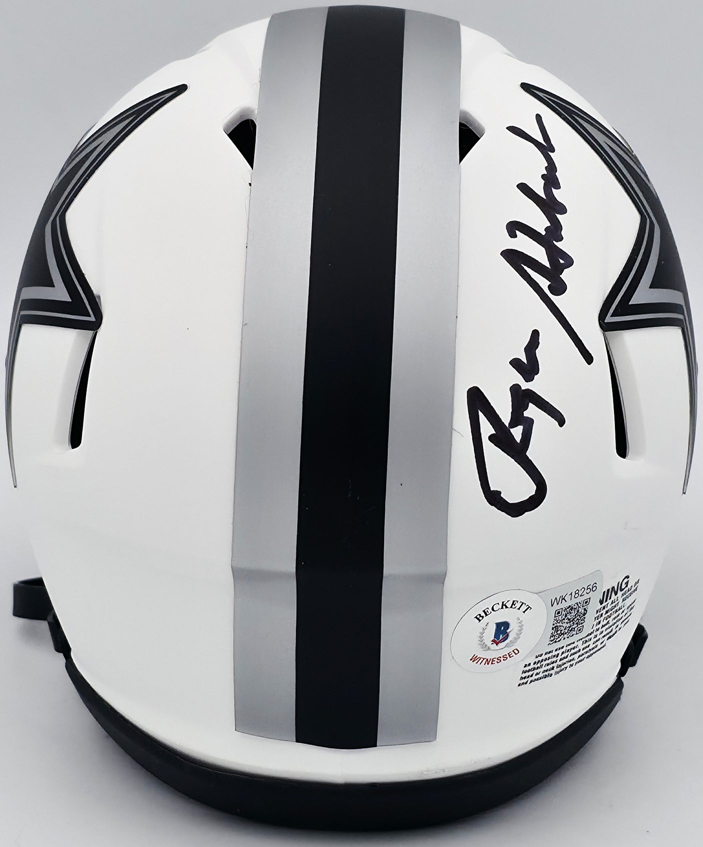Roger Staubach Autographed Dallas Cowboys Lunar Eclipse White Speed Mini Helmet Beckett BAS Witness #WK18256