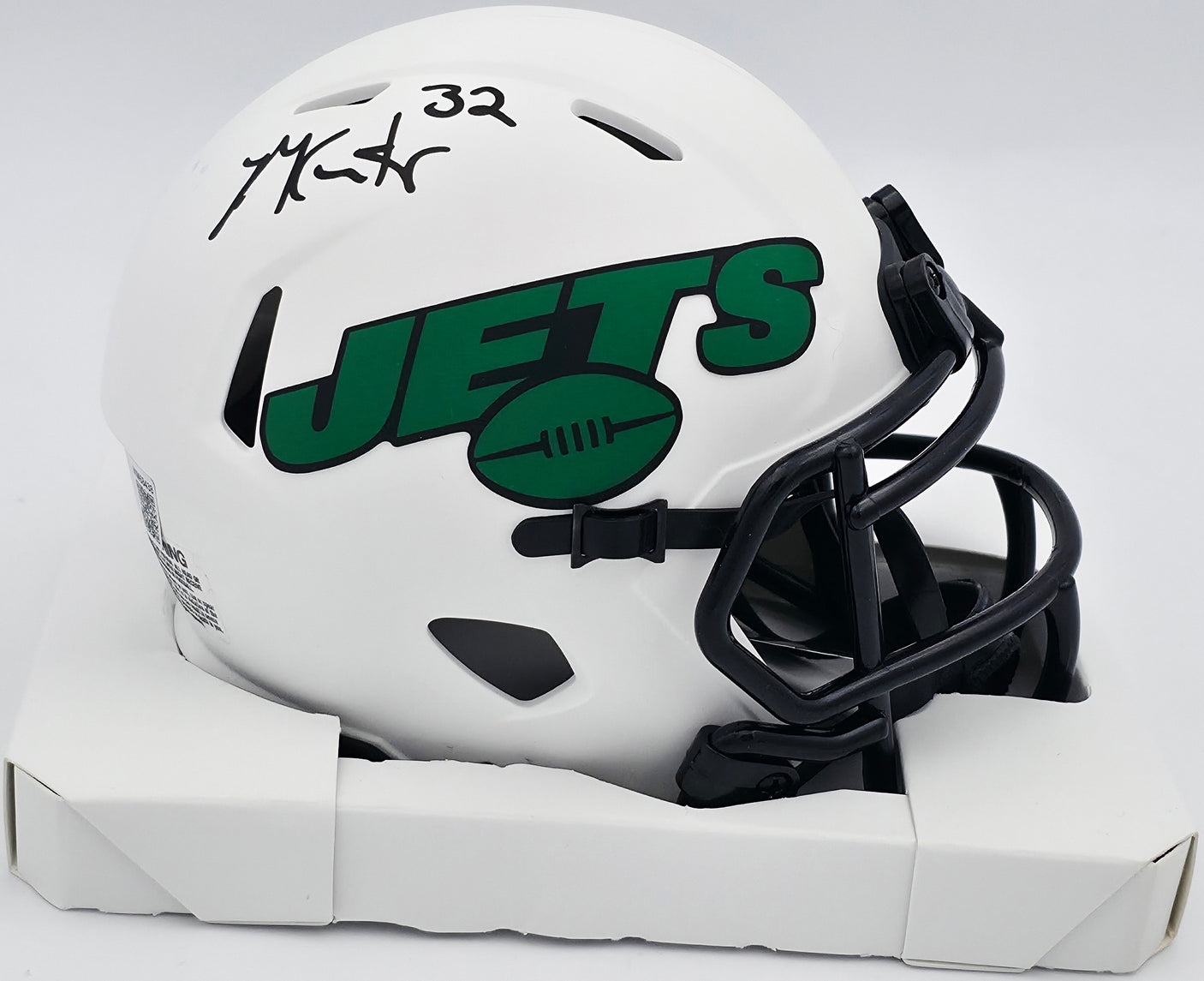 Michael Carter Autographed New York Jets Lunar Eclipse White Speed Mini Helmet Beckett BAS Witness #WM68438