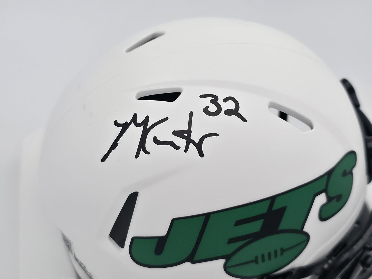 Michael Carter Autographed New York Jets Lunar Eclipse White Speed Mini Helmet Beckett BAS Witness #WM68438