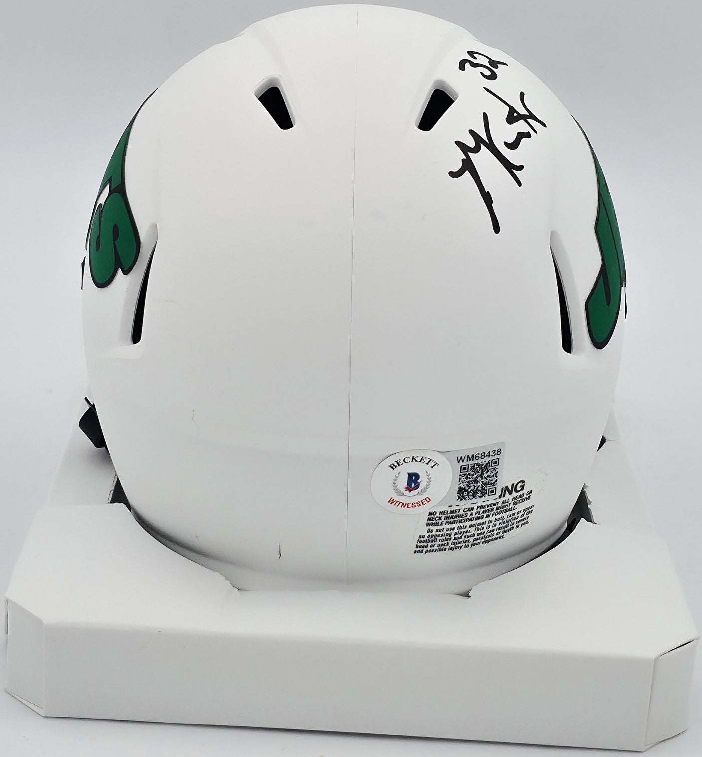 Michael Carter Autographed New York Jets Lunar Eclipse White Speed Mini Helmet Beckett BAS Witness #WM68438