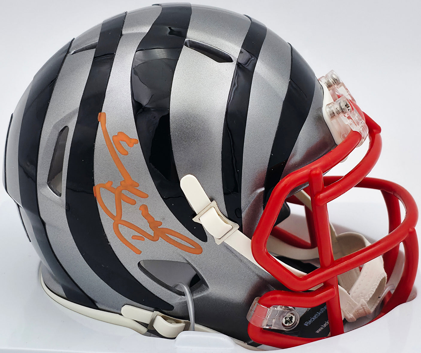 Boomer Esiason Autographed Cincinnati Bengals Flash Silver Speed Mini Helmet Beckett BAS Witness #WZ53641