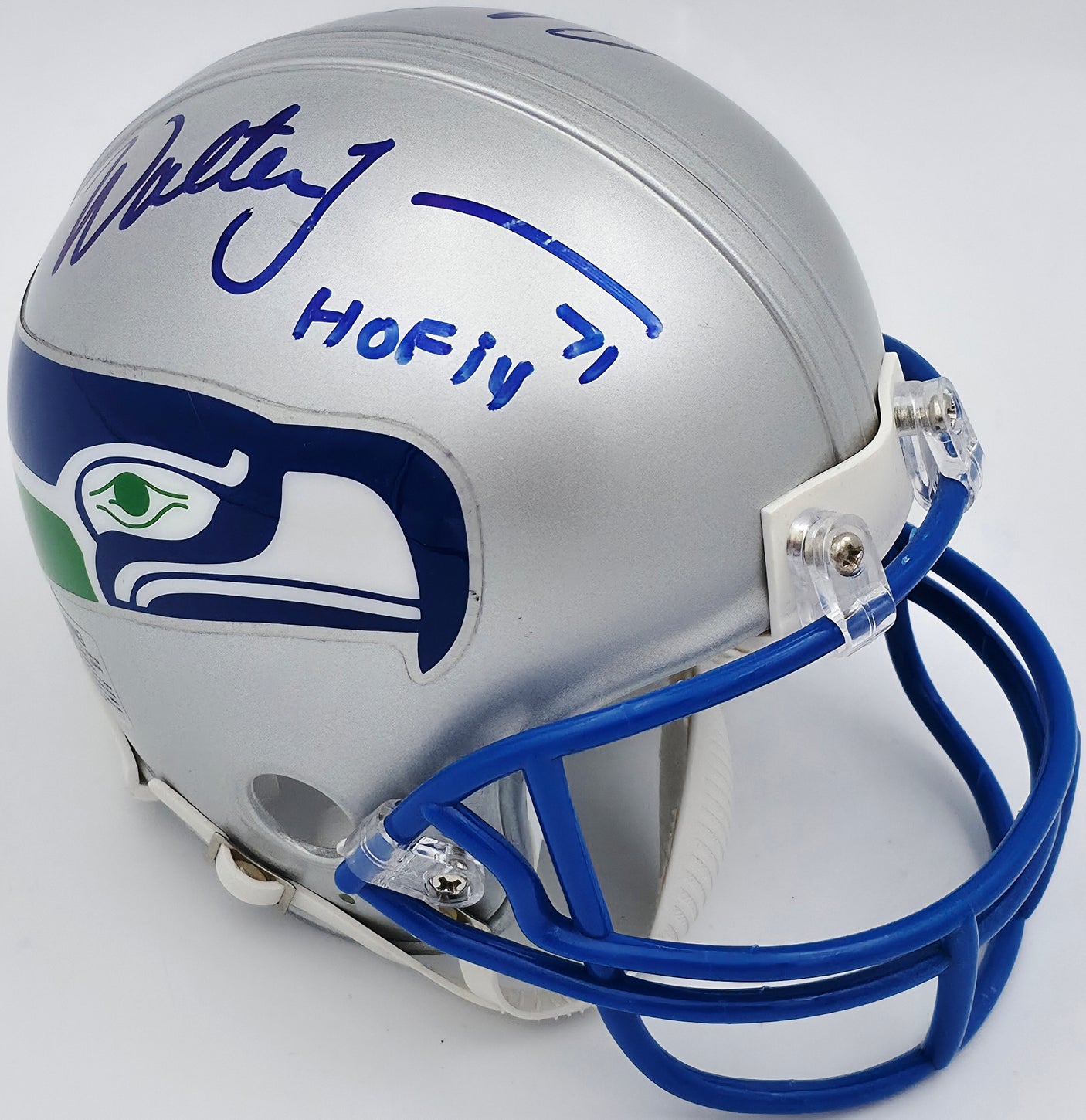 Steve Hutchinson & Walter Jones Autographed Seattle Seahawks Throwback Silver Mini Helmet Beckett BAS QR #BS30345