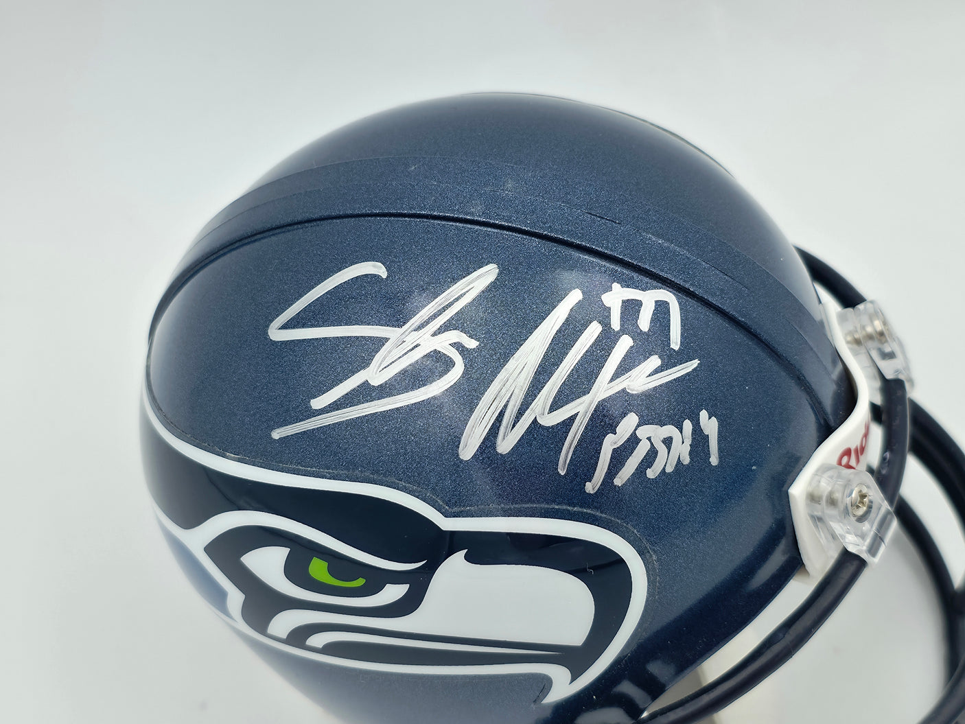 Shaun Alexander Autographed Seattle Seahawks Blue Mini Helmet Beckett BAS QR #BS30349