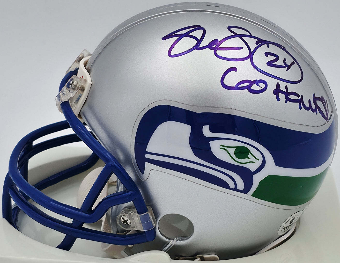 Shawn Springs Autographed Seattle Seahawks Throwback Silver Mini Helmet "Go Hawks" Beckett BAS QR #BS30447