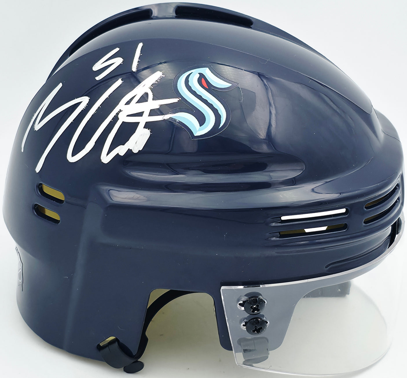 Shane Wright Autographed Seattle Kraken Blue Mini Helmet Beckett BAS QR #BS30084