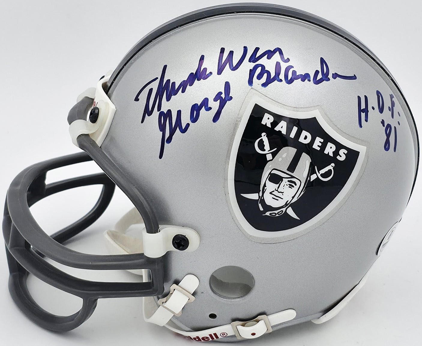 George Blanda Autographed Oakland Raiders Silver Mini Helmet "Think Win HOF 81" Beckett BAS QR #BS30070