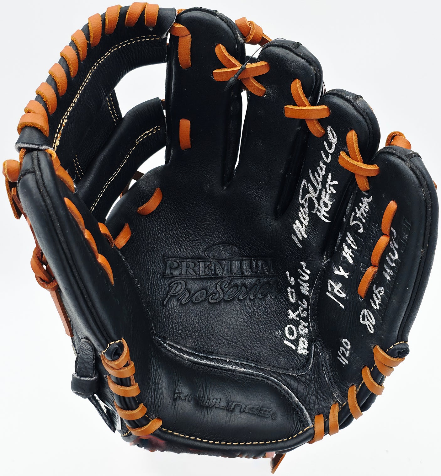 Mike Schmidt Autographed Rawlings Pro Series Black Leather Fielding Glove Philadelphia Phillies With 5 Stats #1/20 MLB Holo #HZ670936