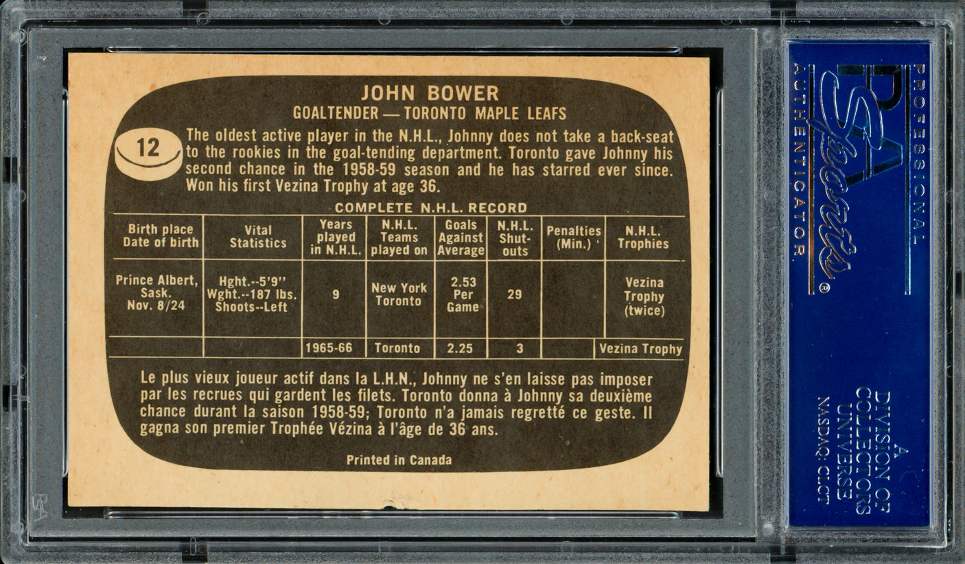 Johnny Bower Autographed 1966 Topps Card #12 Toronto Maple Leafs PSA/DNA #83462282