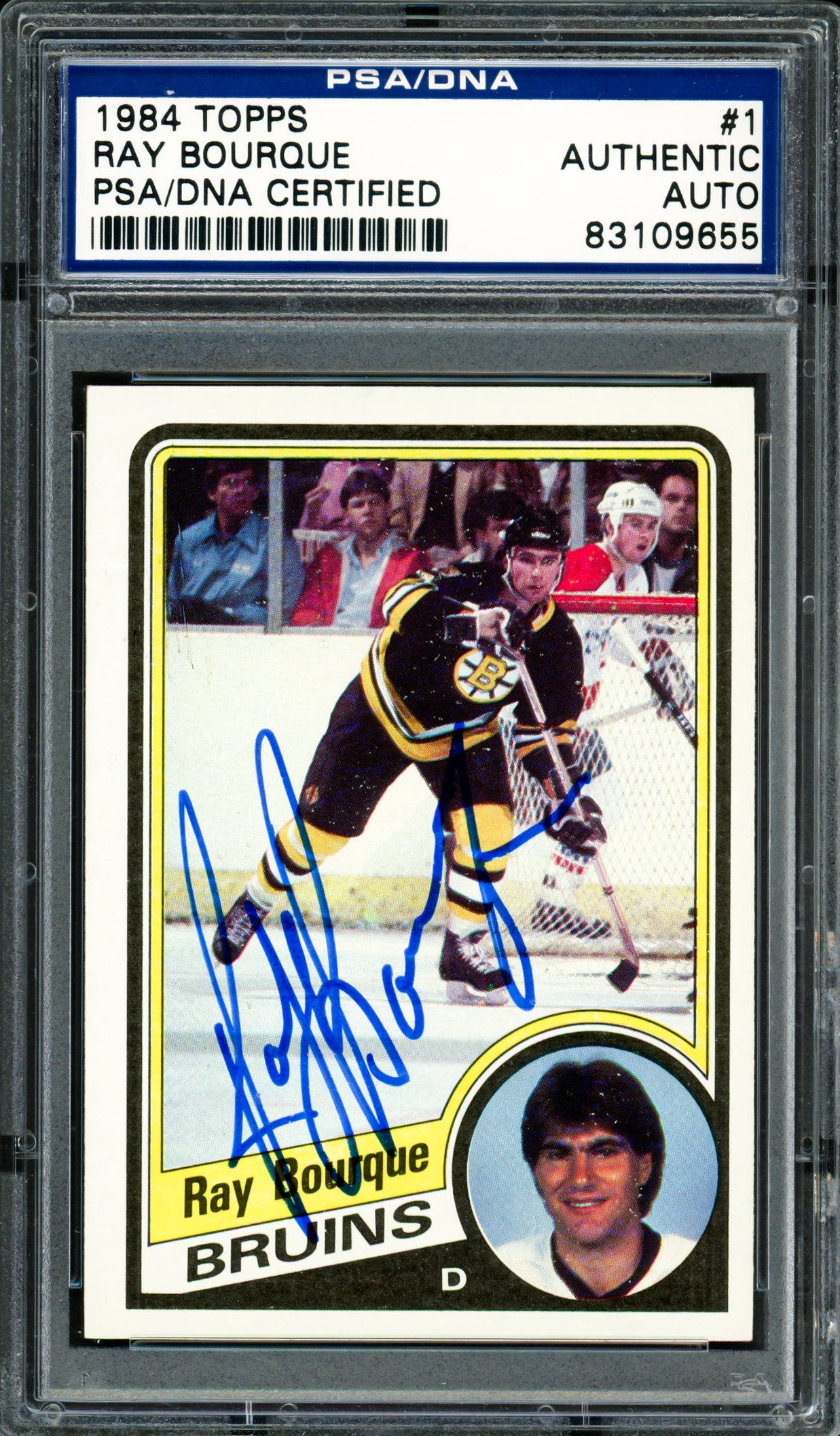 Ray Bourque Autographed 1984-85 Topps Card #1 Boston Bruins PSA/DNA #83109655