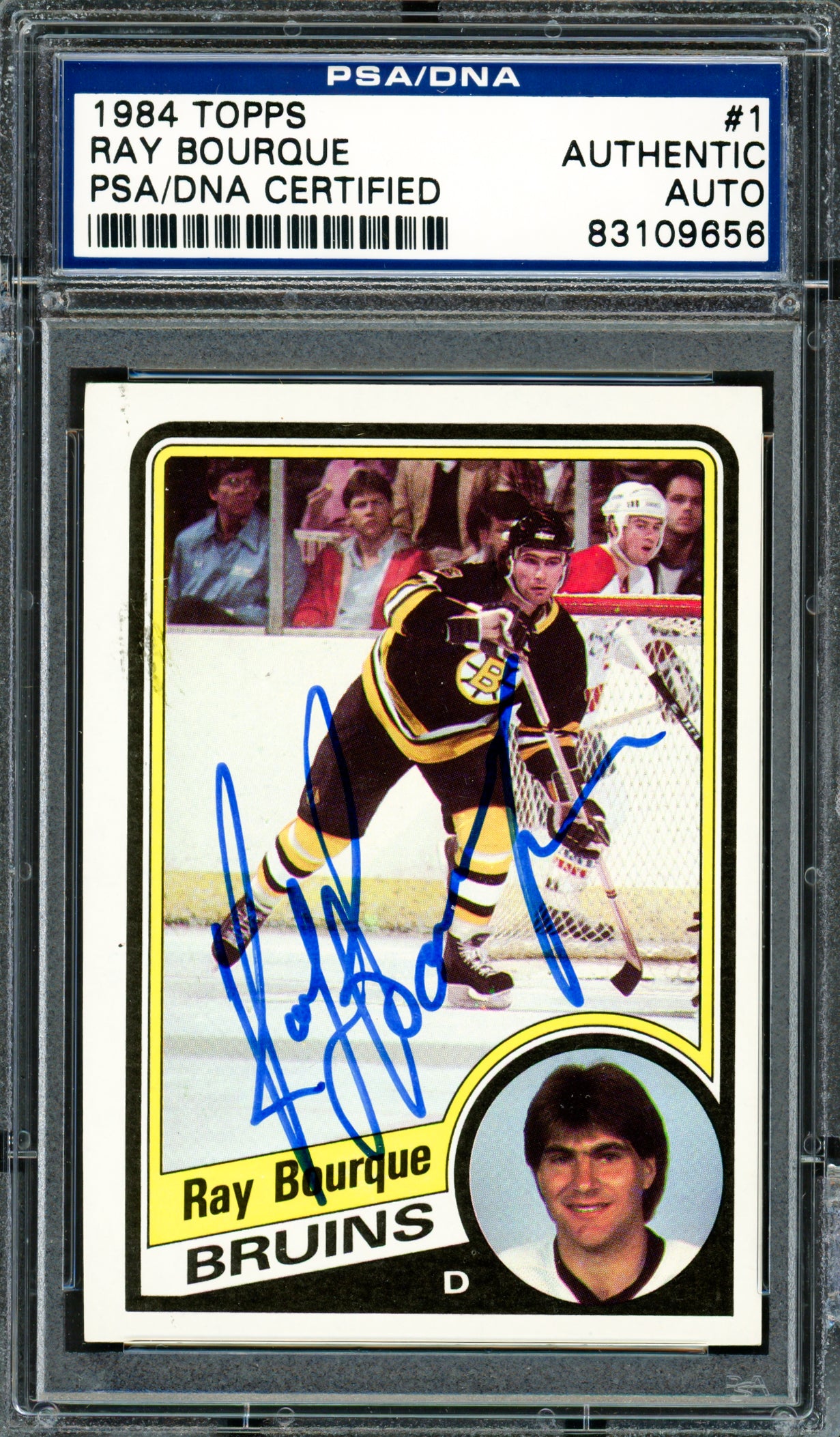 Ray Bourque Autographed 1984-85 Topps Card #1 Boston Bruins PSA/DNA #83109656