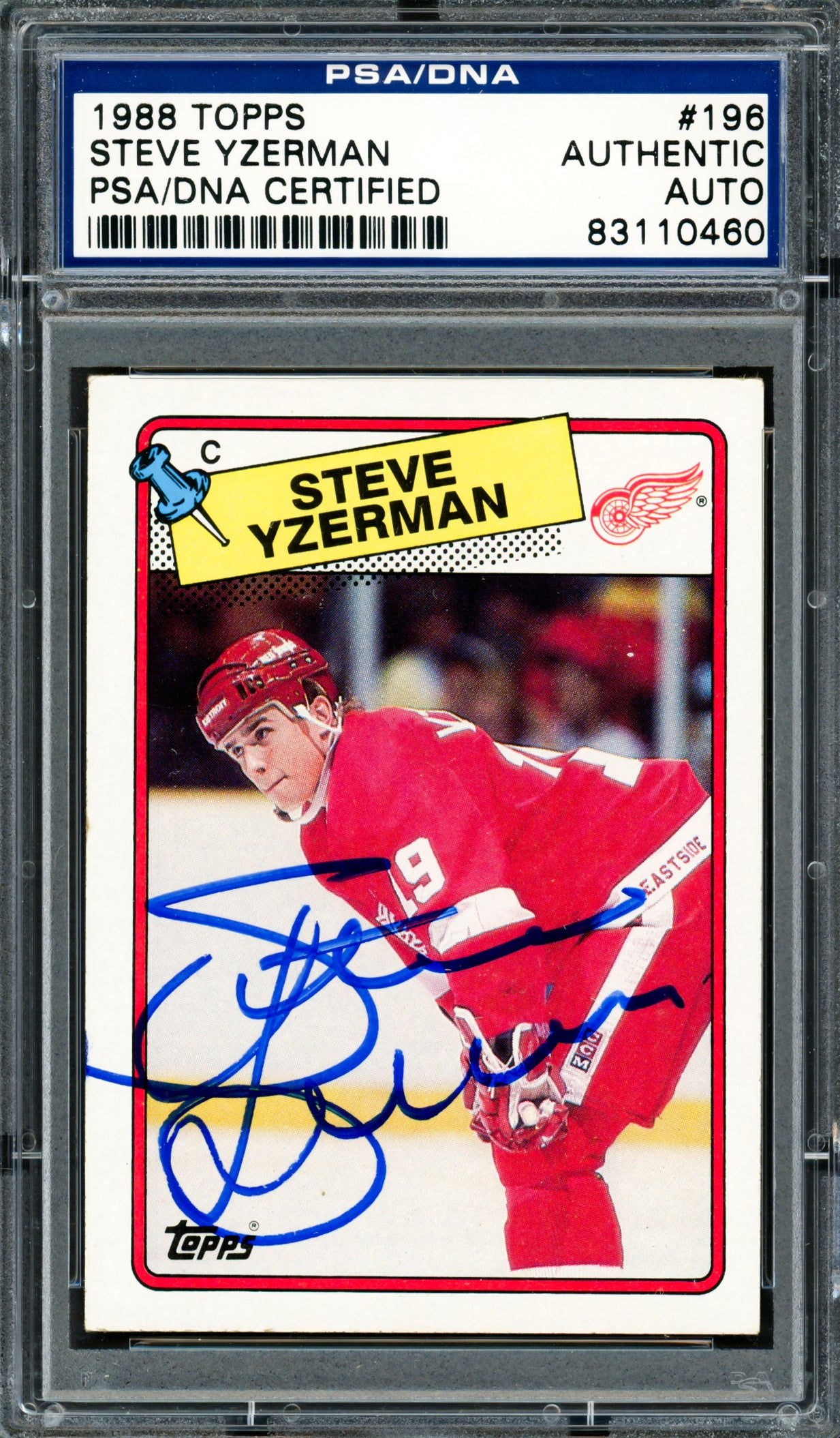 Steve Yzerman Autographed 1988-89 Topps Card #196 Detroit Red Wings PSA/DNA #83110460