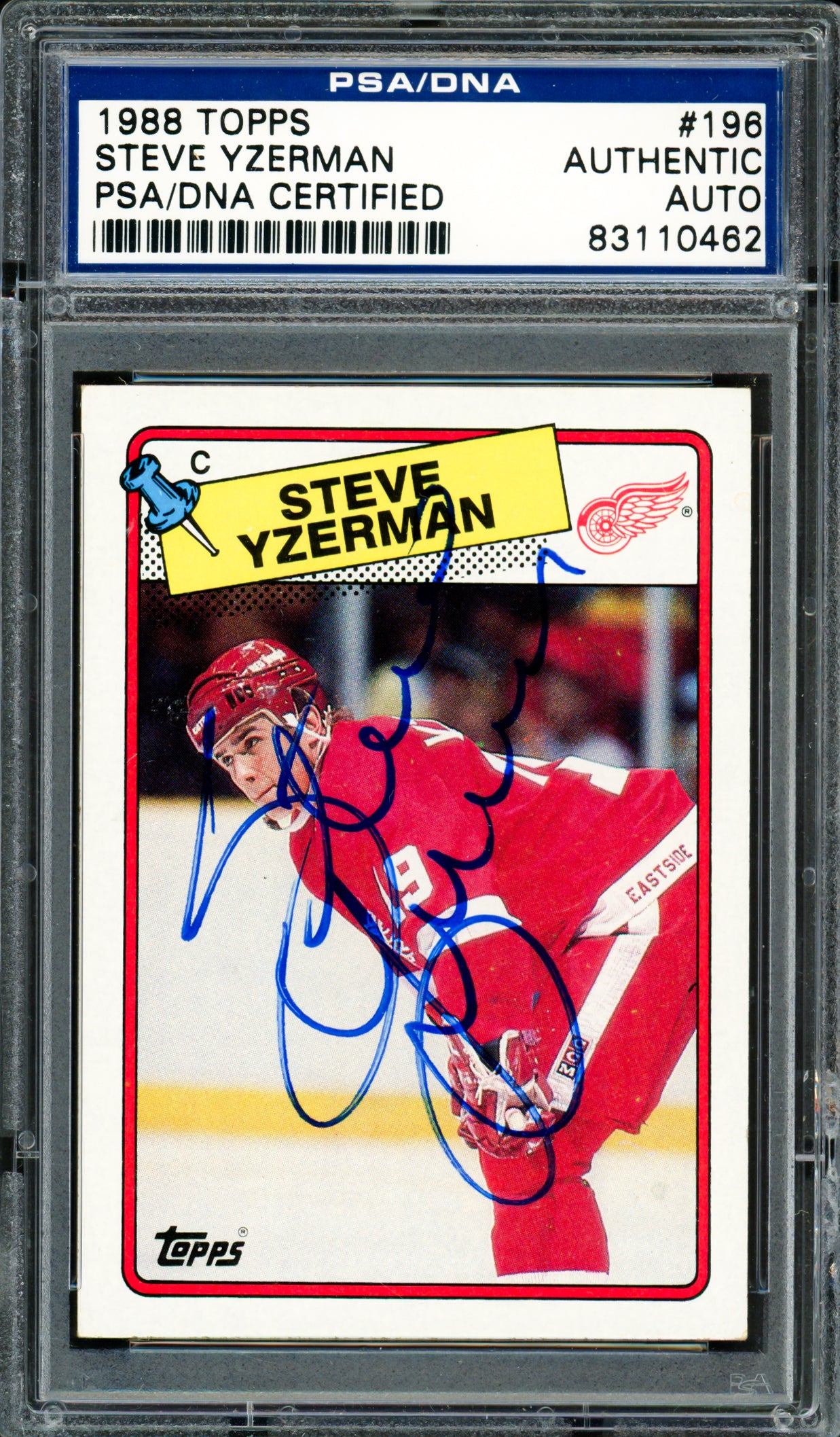 Steve Yzerman Autographed 1988-89 Topps Card #196 Detroit Red Wings PSA/DNA #83110462