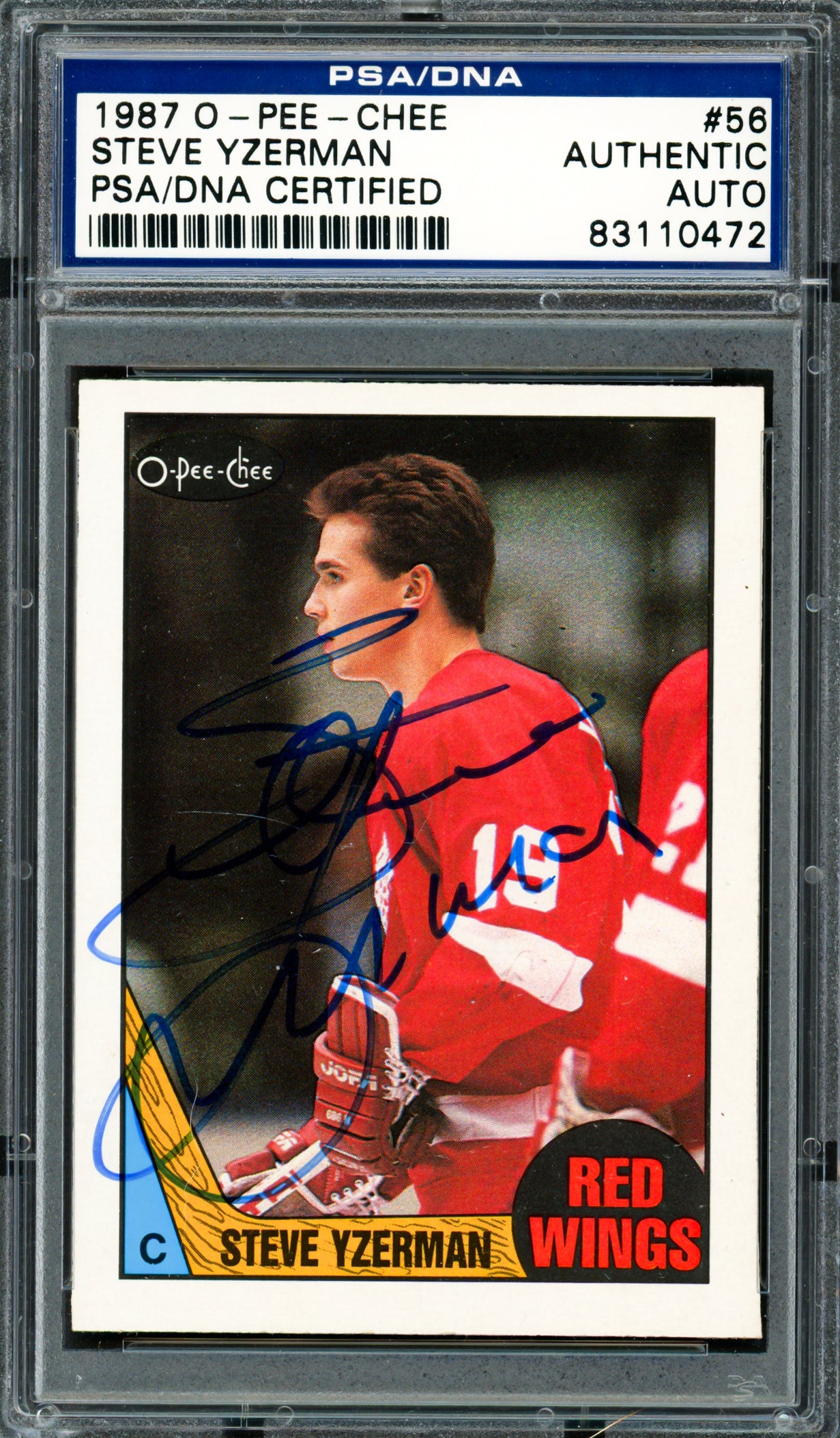 Steve Yzerman Autographed 1987-88 O-Pee-Chee Card #56 Detroit Red Wings PSA/DNA #83110472