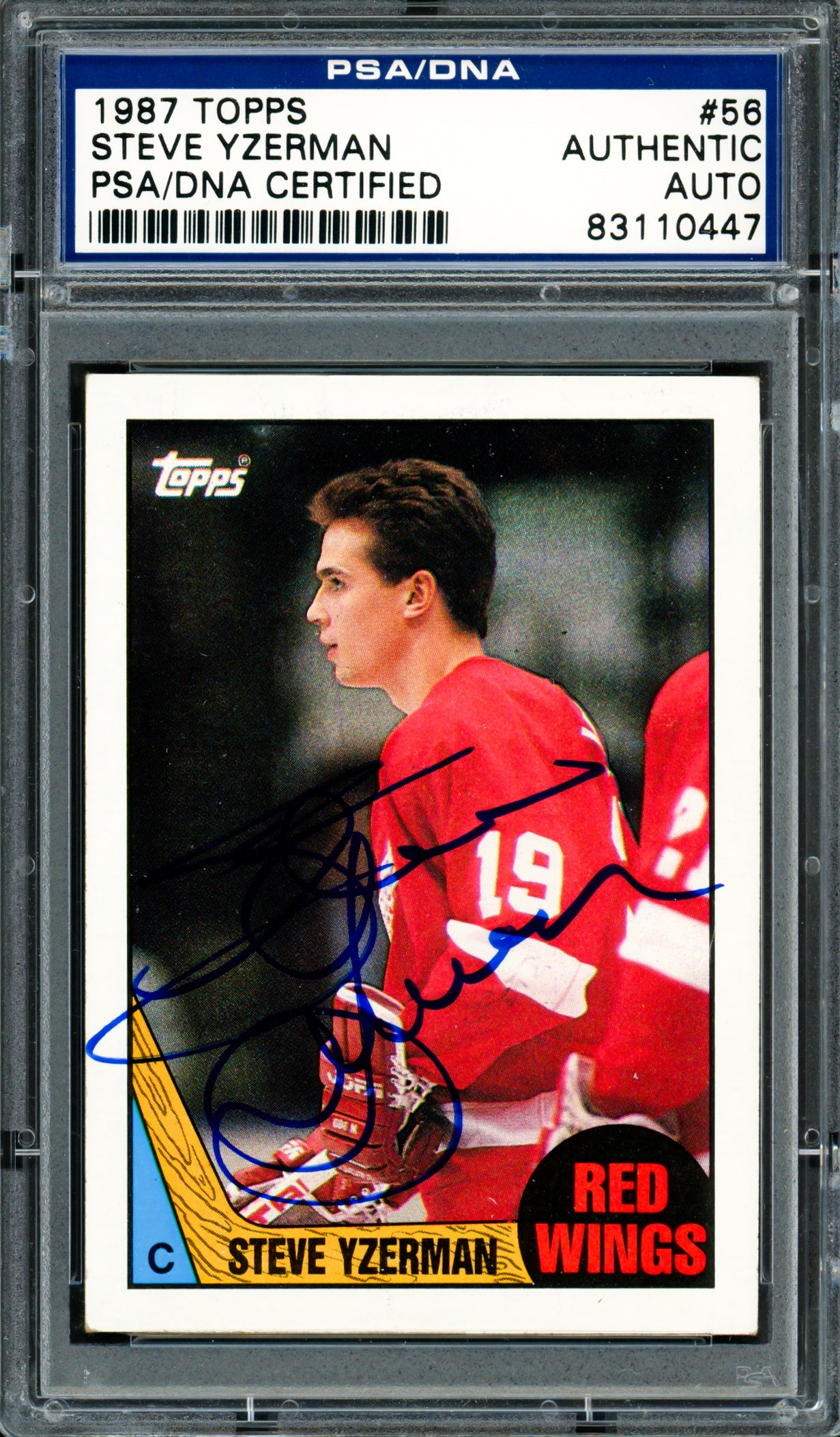 Steve Yzerman Autographed 1987-88 Topps Card #56 Detroit Red Wings PSA/DNA #83110447