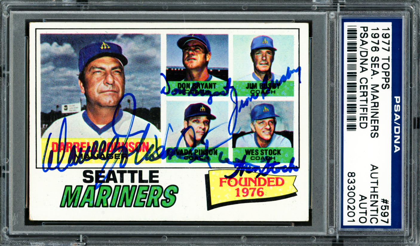 Mariner Coaches Autographed 1977 Topps Card #597 Seattle Mariners Signed By All 5 PSA/DNA #83300201