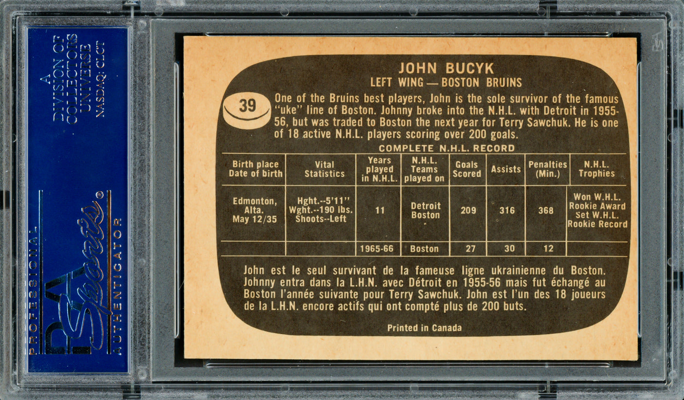 Johnny Bucyk Autographed 1966-67 Topps Card #39 Boston Bruins PSA/DNA #83300274