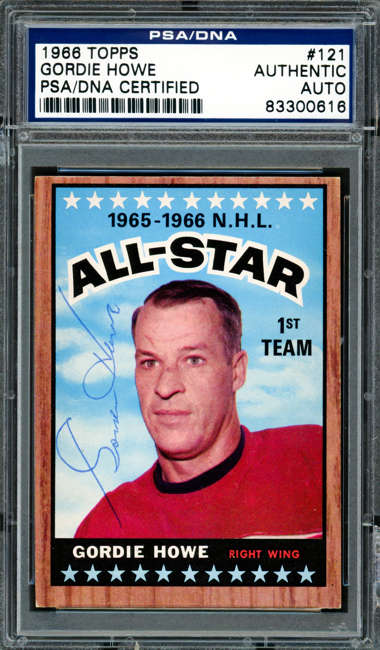 Gordie Howe Autographed 1966-67 Topps Card #121 Detroit Red Wings PSA/DNA #83300616