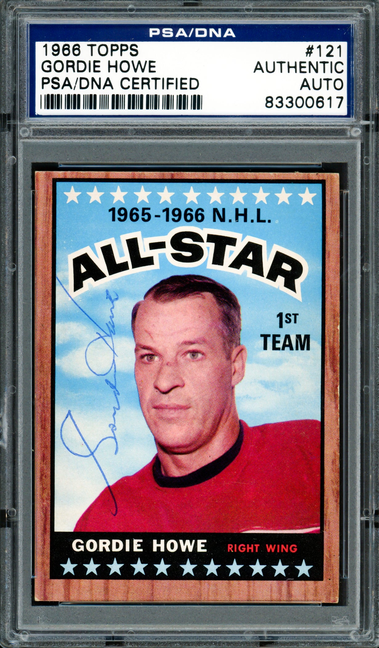 Gordie Howe Autographed 1966-67 Topps Card #121 Detroit Red Wings PSA/DNA #83300617