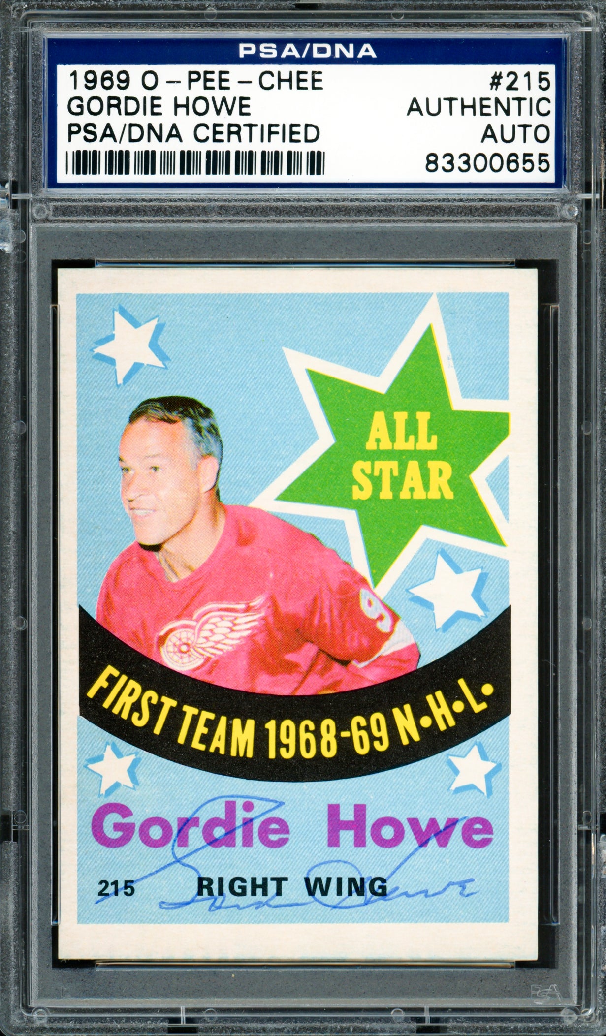 Gordie Howe Autographed 1969-70 O-Pee-Chee Card #215 Detroit Red Wings PSA/DNA #83300655