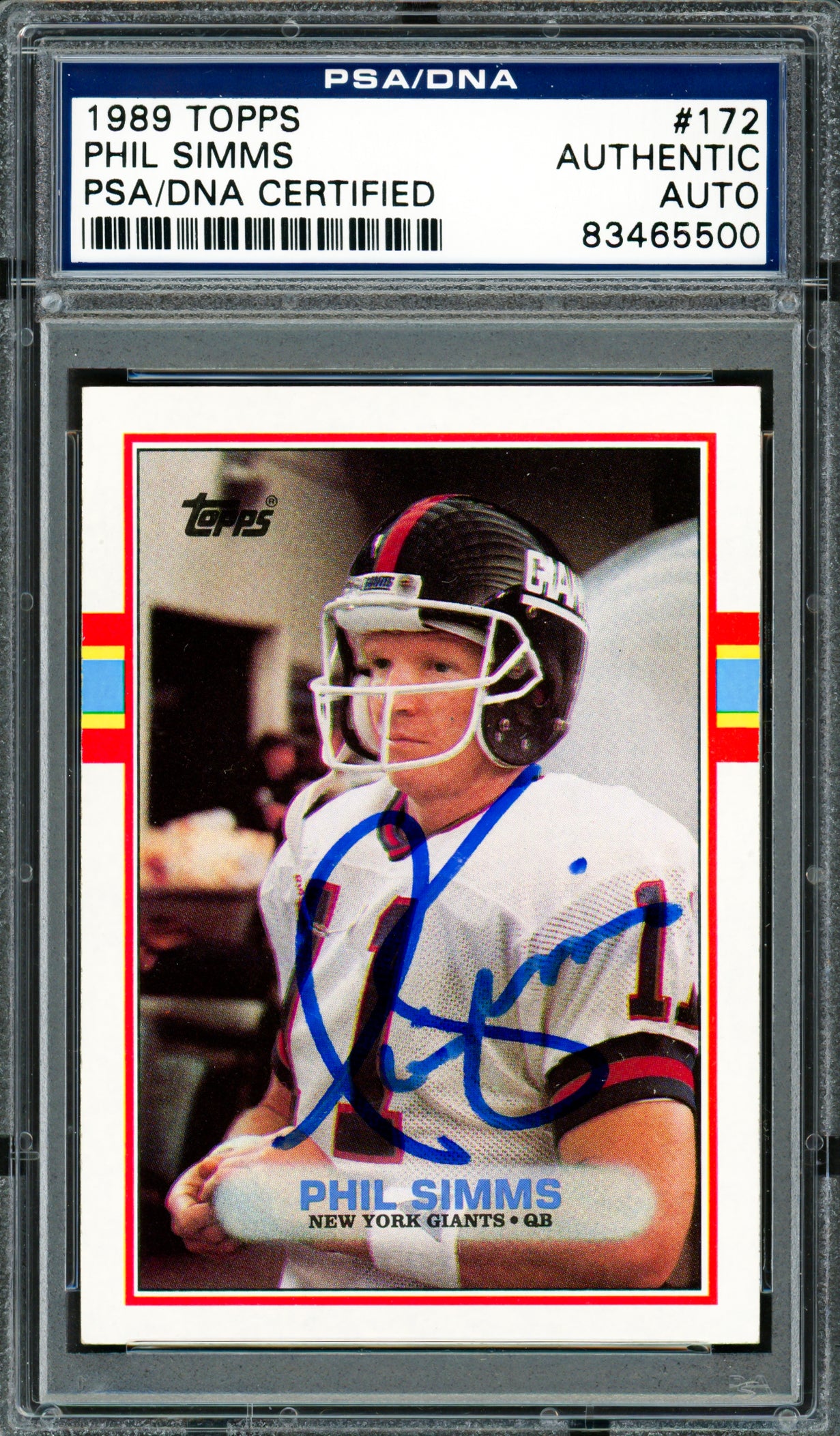Phil Simms Autographed 1989 Topps Card #172 New York Giants PSA/DNA #83465500
