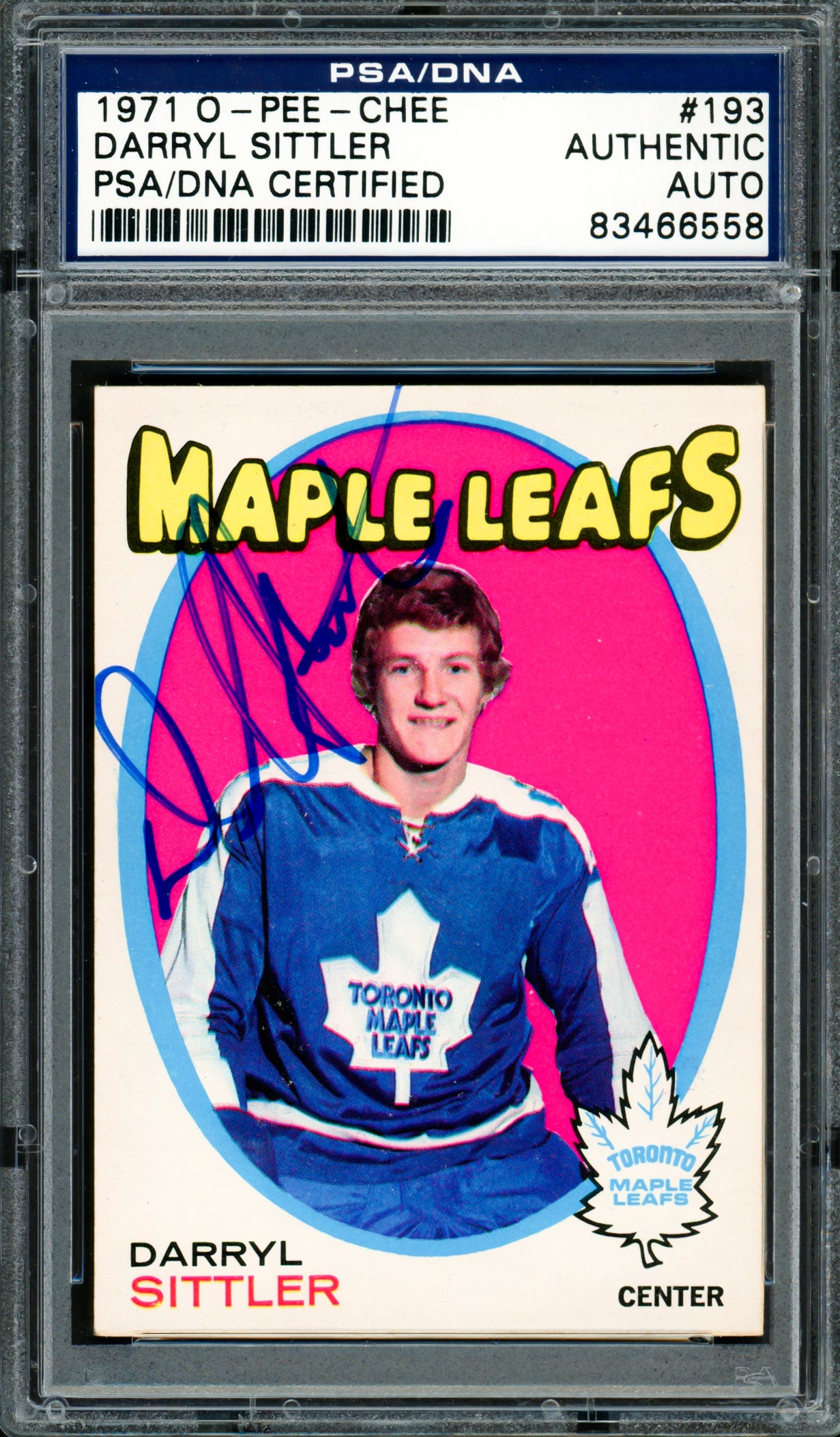 Darryl Sittler Autographed 1971-72 O-Pee-Chee Card #193 Toronto Maple Leafs PSA/DNA #83466558
