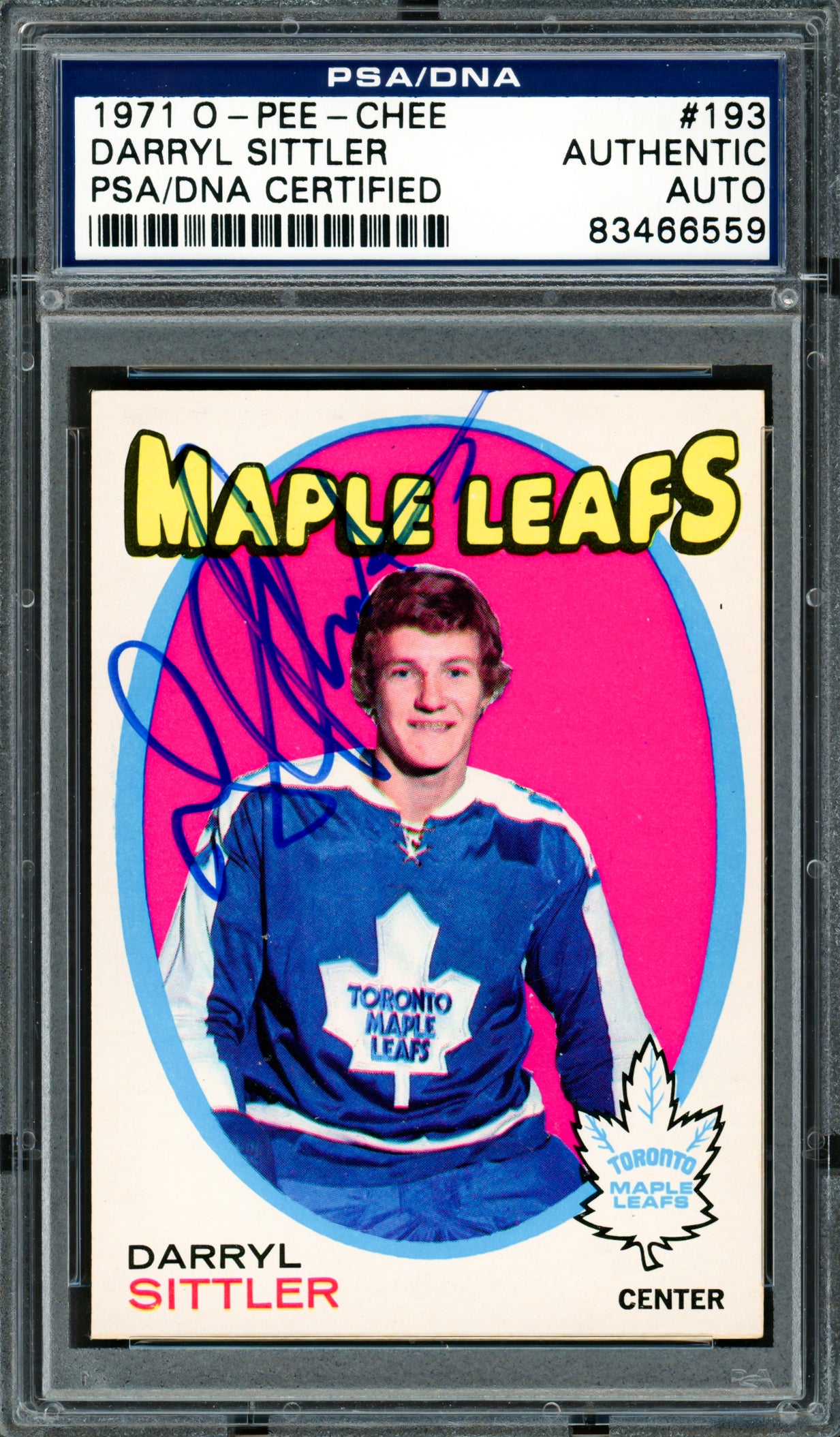 Darryl Sittler Autographed 1971-72 O-Pee-Chee Card #193 Toronto Maple Leafs PSA/DNA #83466559